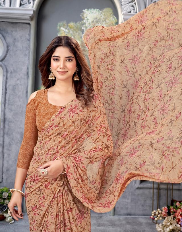 Image of SIRIL Women's Floral Printed Georgette Saree With Unstitched Blouse Piece