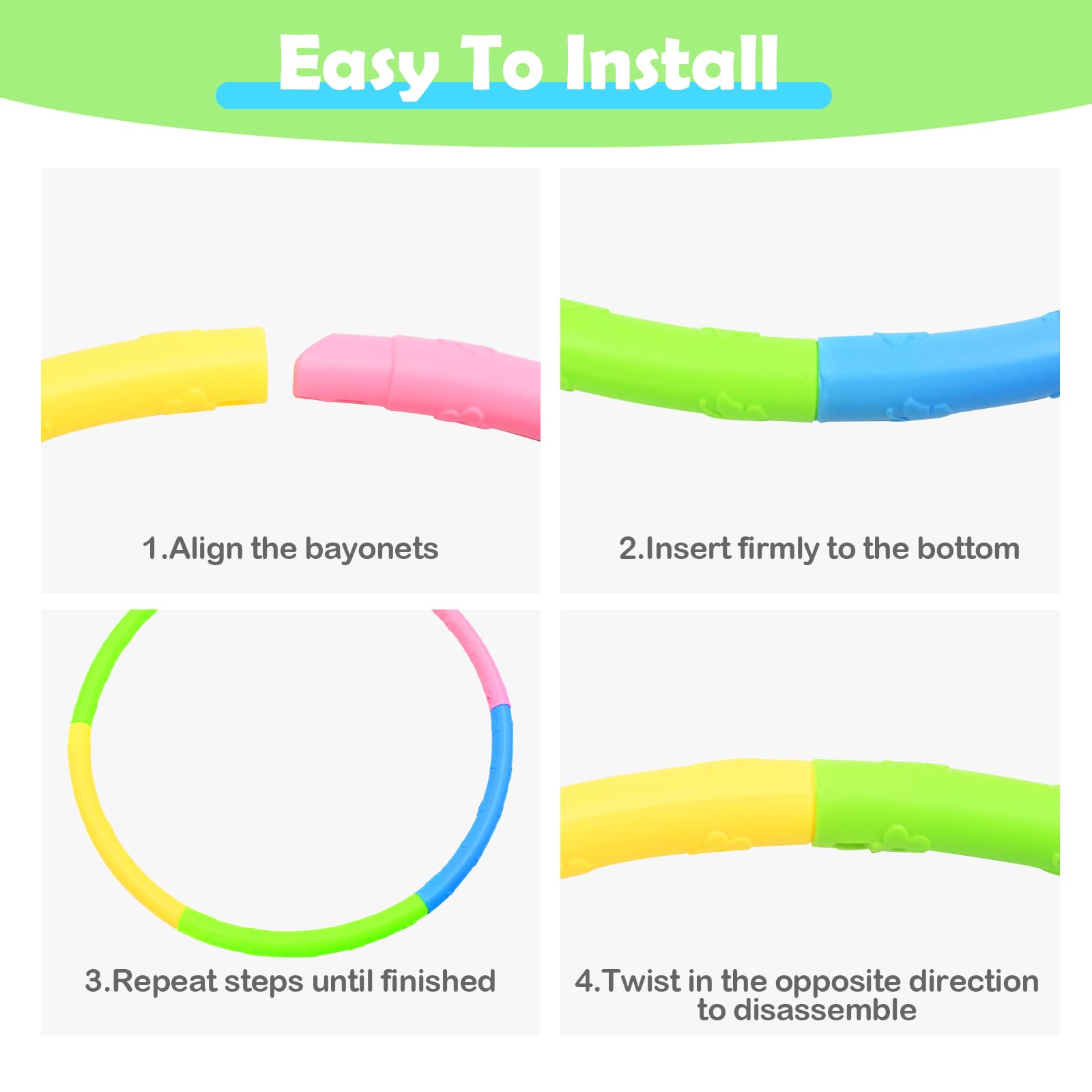 Hula Fitness Hoop niños con 8 Secciones, Diámetro 70 cm, 200g, portátil Ajustable y extraíble, aro Gimnasia para niños de 3 a 8 años de Edad, Gimnasia, Danza, natación, Actividades de
