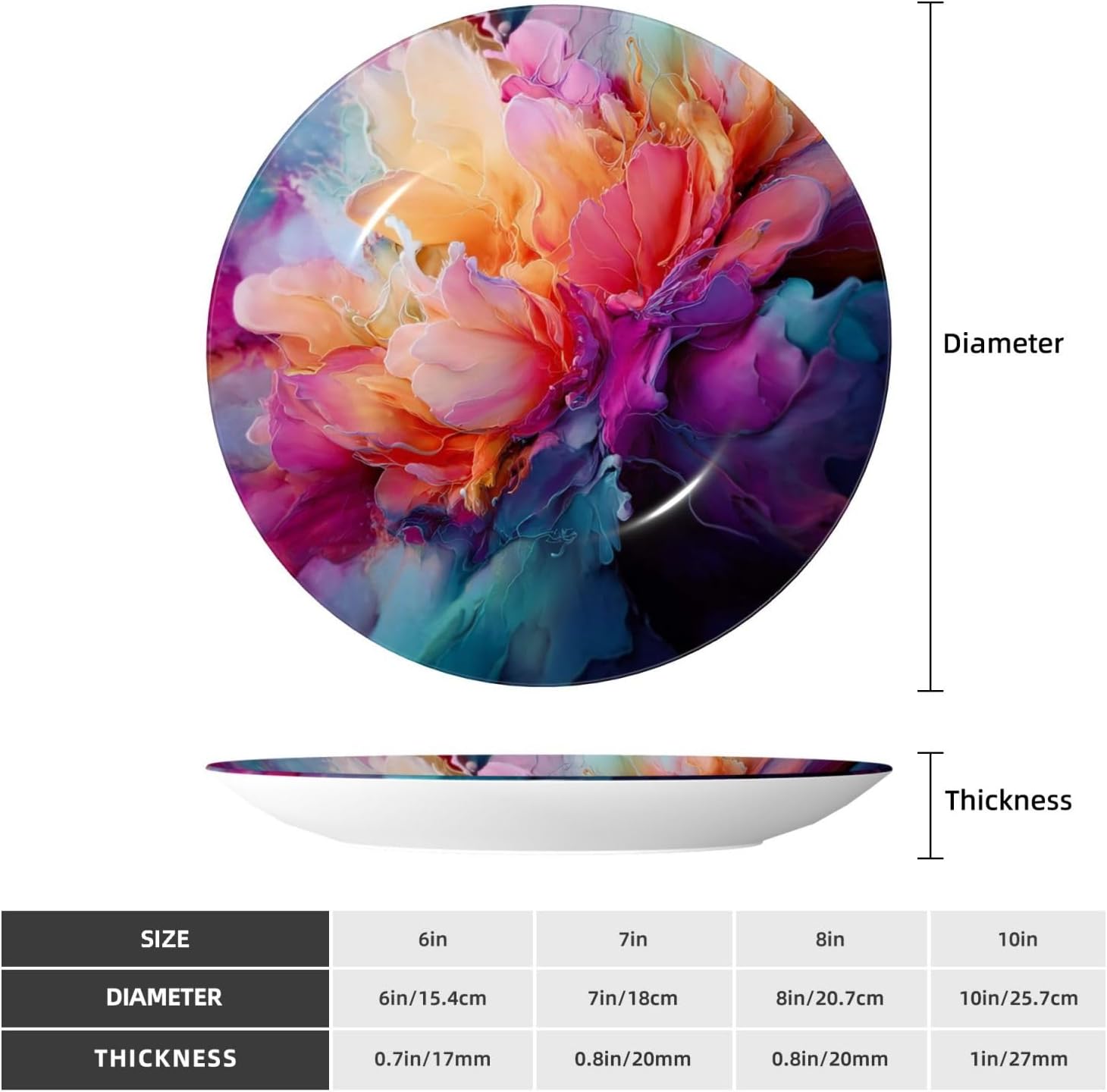 Decorative Plate 10in Bone China Dessert Plates with Display Stand Ceramic Ornament Ceramic Colorful Watercolor Painting Decorative Plates Art Crafts Porcelain Plate for Home Club Living Room