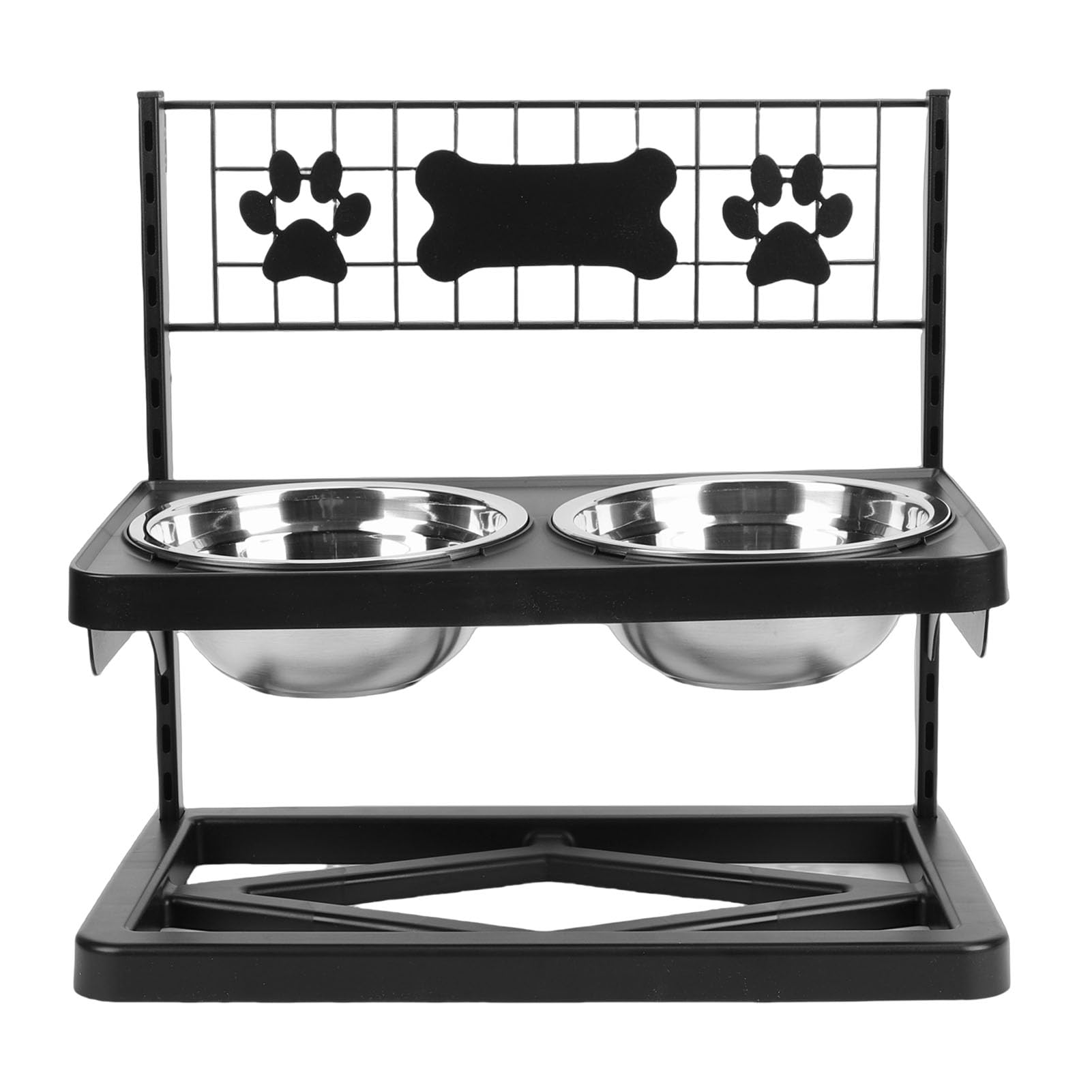SIXRUN Soporte Elevado para Cuencos para Perros, Alimentador para Mascotas Elevado de Ajustable con 2 Cuencos de Acero Inoxidable, Estación de Alimentación de Hierro con Diseño de Cuenco Doble para