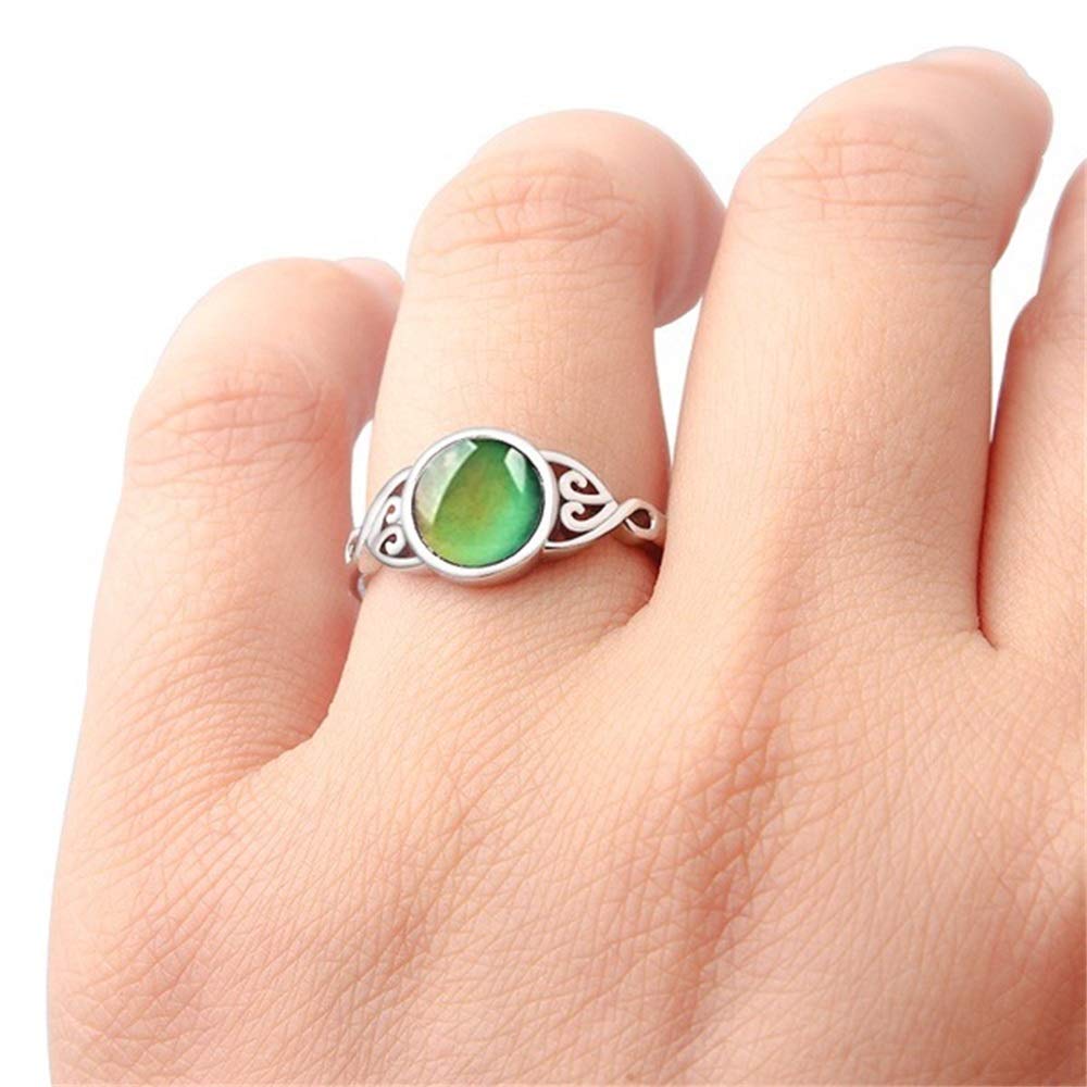 AZQ Fashion 925 Sterling Silver Color Changing Mood Ring Cocktail Rings Round Cut Cubic Zirconia Promise Rings CZ Classical Eternity Engagement Wedding Band Ring for Women TZ.92 (US Code 6)