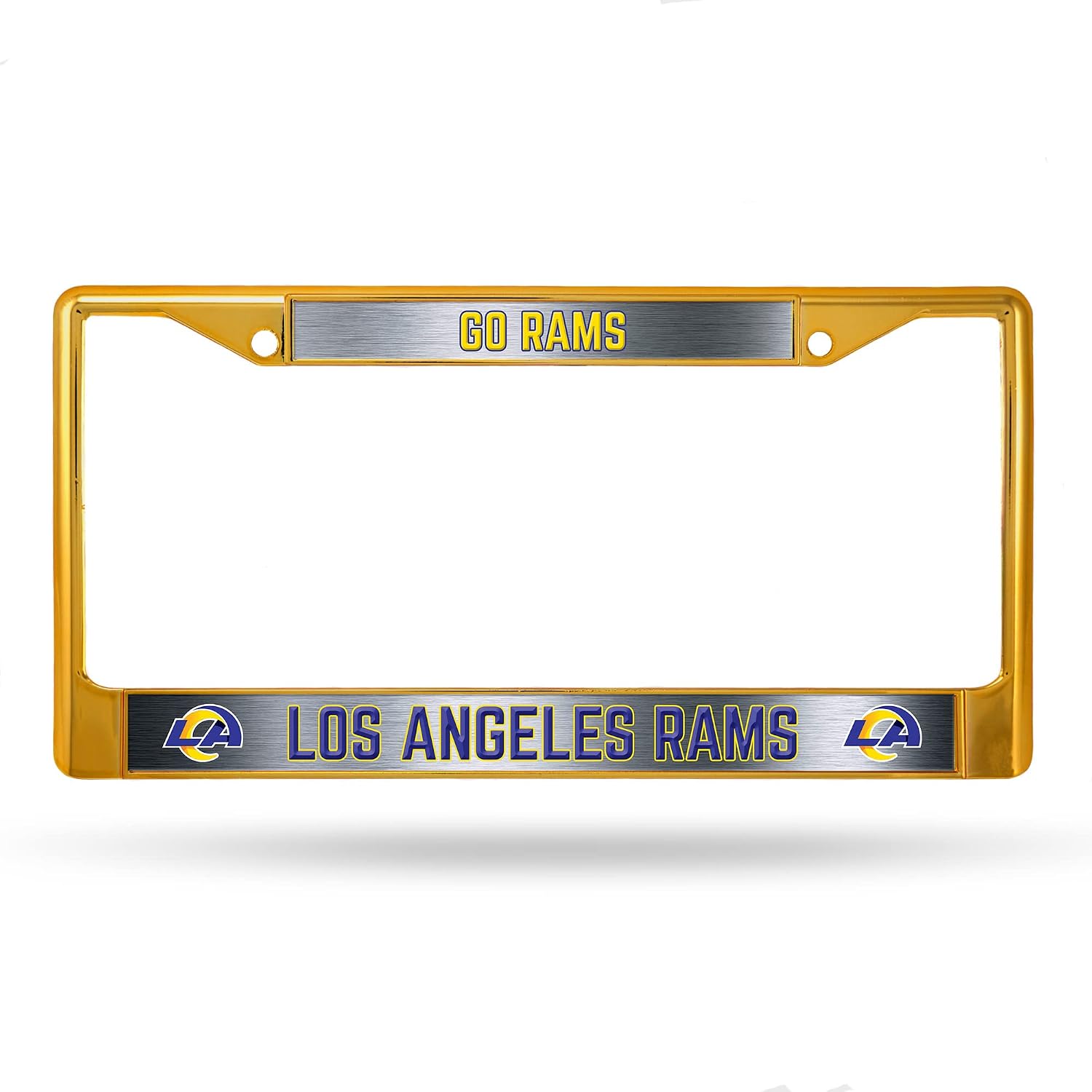 NFL Los Angeles Rams Premium Long Lasting Anodized Chrome Plated Zinc Alloy Team License Plate Frame - 2 Screw Hole Tag Holder with Highlighted Team Pride and Team Cheer