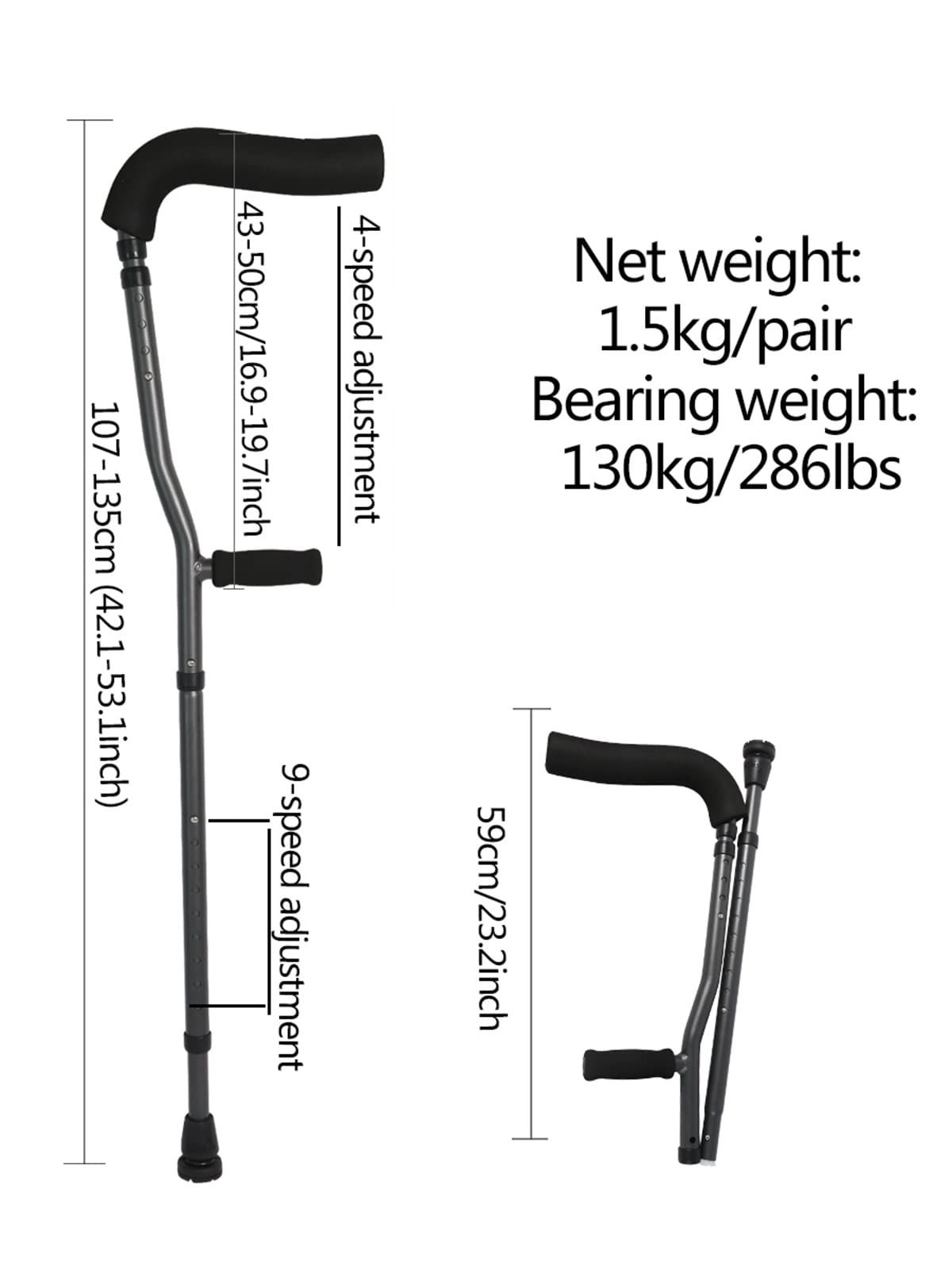 Muletas Ergonómicas en Forma de F para Axilas, Aluminio, Plegables para Caminar para Adultos y Jóvenes, 1 Par