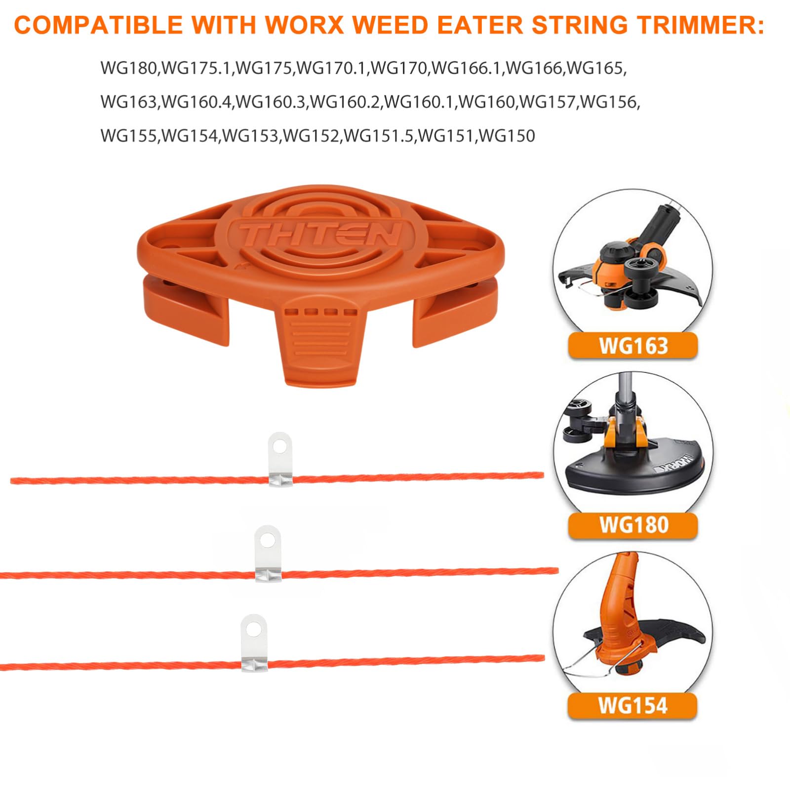 THTEN WA0010 WA0004 Trimmer Blades Head Spool 10ft 0.065" Compatible with Worx WG180,WG175,WG170,WG163,WG156,WG155,WG154,WG153,WG152,WG151.5,WG151,WG150 Line String Trimmer 24+4+1