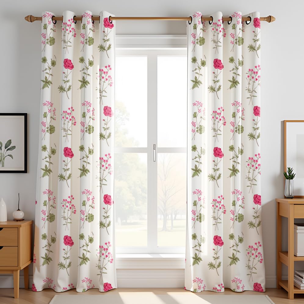 HOMEMONDE Duck Curtain Door 7 Feet Curtains Set of 2- Floral Printed Room Darkening Curtain with Eyelets - (84 Inches, Pink Floral)