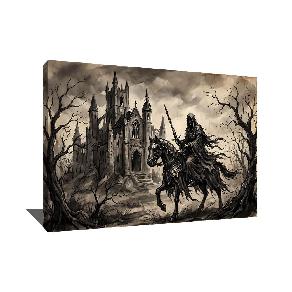 Alessio Cacciatore Quadro Cavaliere - Poster decorativo murale gotico - Stampa su tela in bianco e nero - Quadro cattedrale - Decorazione murale medievale - Deco Gaming Mural (40 x 30 cm)