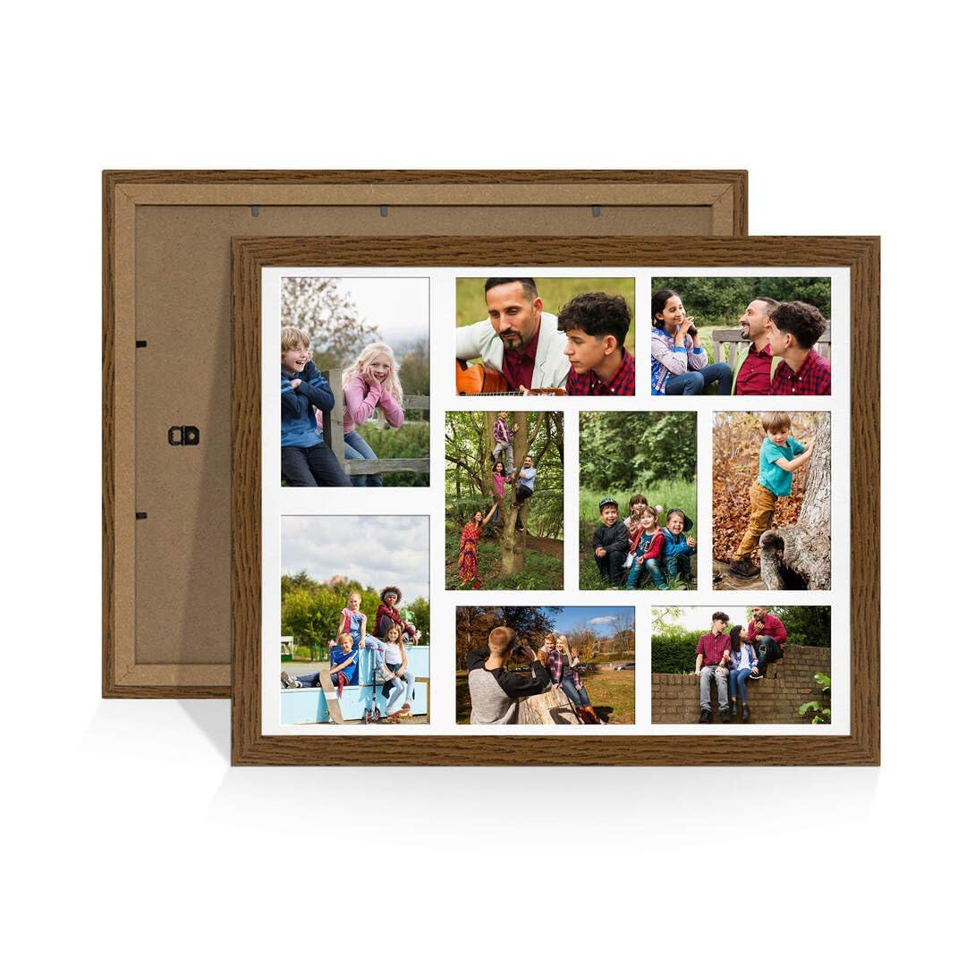 Procut Global 20X16 Dark Oak Photo Frames For Multiple Pictures with White Mount-Modern Collage Frame with 9 Apertures (2x) 7x5, (7x) 6x4-Engineered Wood with Shatterproof Perspex — image 1
