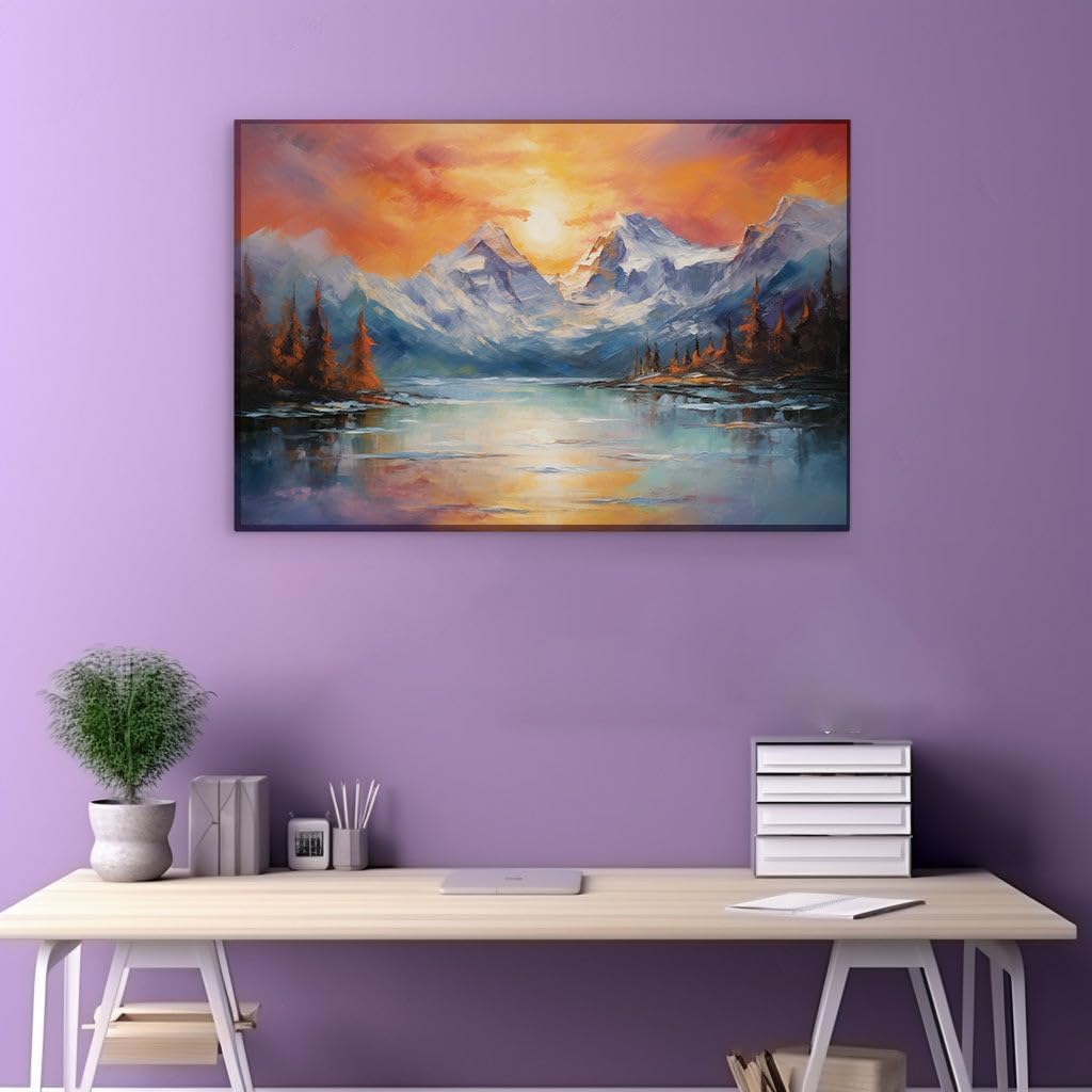 Canvas for Living room. Winter's Majestic Canvas: Mountains, Sky, and Serene Lake Revealed, 27 x 18 inch Canvas Wall Art - Surrealistic Visions - Modern Home Decor - 69x46 cm (27x18 inch)