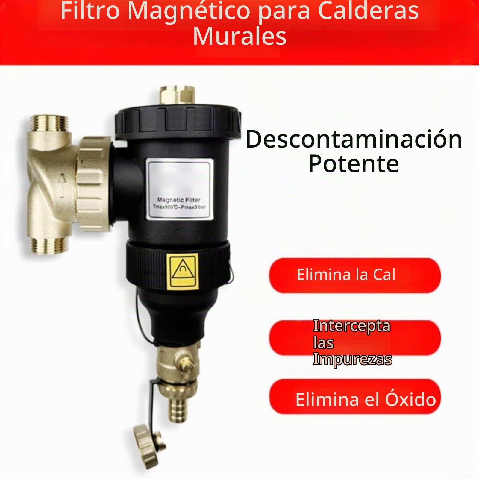 Filtro magnético de caldera separador de lodos con malla de acero inoxidable para eficiencia de calefacción central, negro 1/4 pulgadas (DN32/1-1/4 macho)