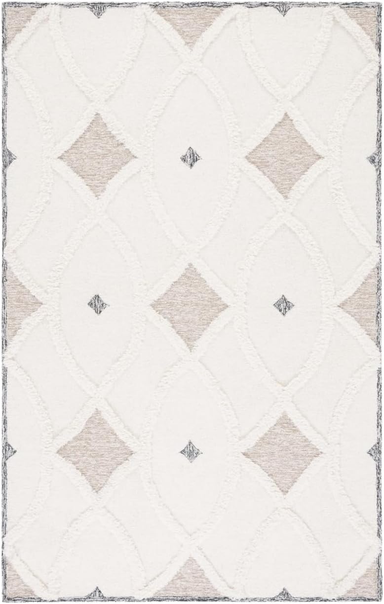 Ivory and Brown 6' x 9' Hand-Tufted Wool Shag Rug