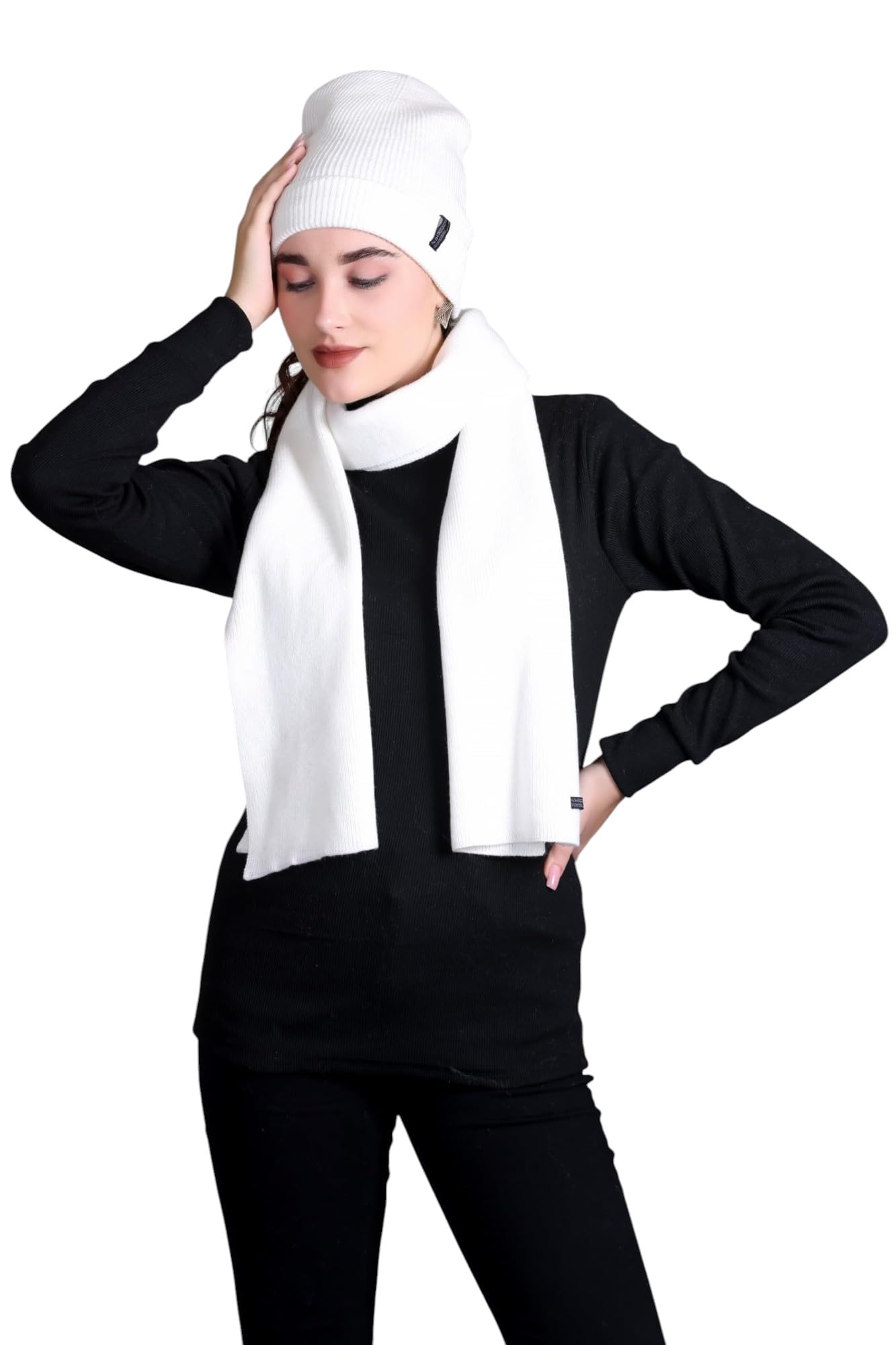 Women's Acrylic Soft Warm Winter Wear Plain Solid Muffler and Cap Set Pack of 2-image-25