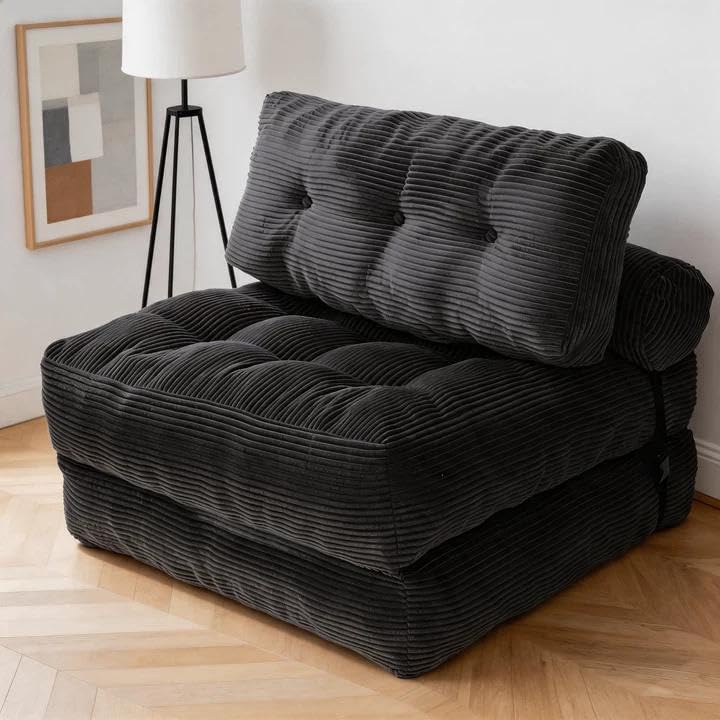 Canapé-lit Pliable et Convertible avec Oreiller, Matelas avec Support Dorsal, Fauteuil-lit Portable et Confortable pour Salon, Chambre à Coucher (Noir)