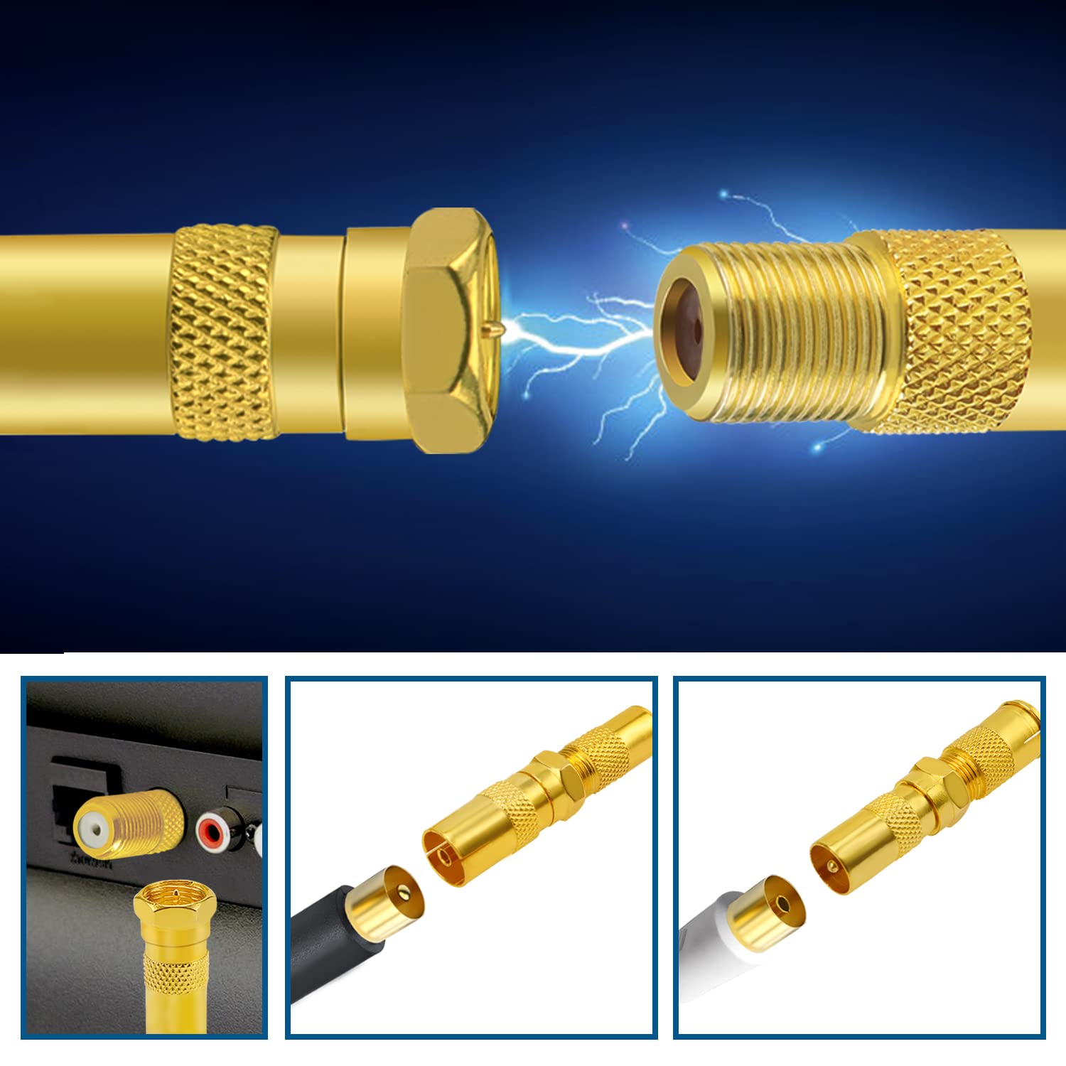20 PCS F Male Female to RF Male Female Coaxial Aerial Adapter, KUOQIY TV 9.5 Male Female to F-Type Male Female Converter - Image 3