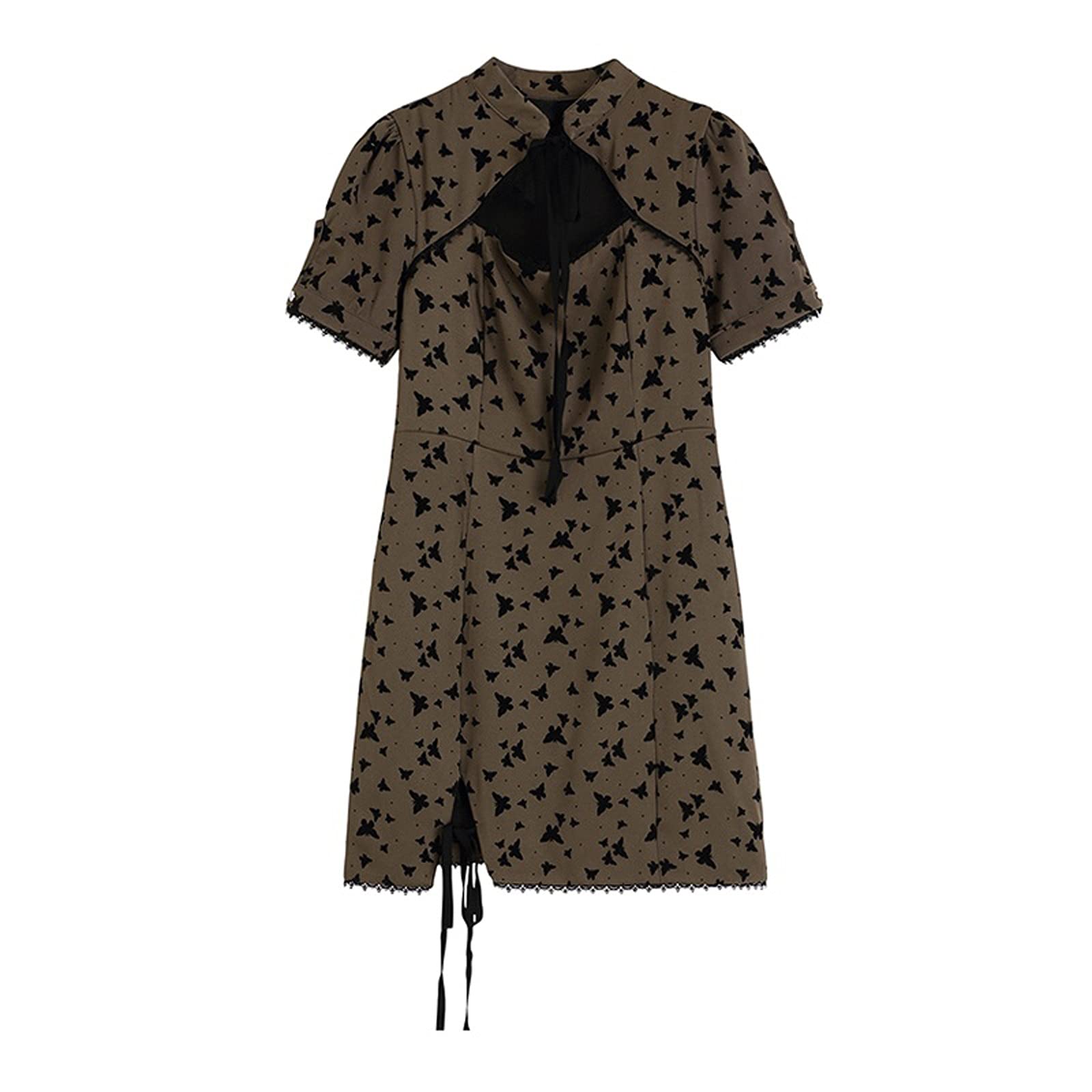 AOCATEAOCATE Women dress Summer Sexy Women Cheongsam Style Butterfly Print Cheongsam Hollow Retro Temperament Lady Short Dresses