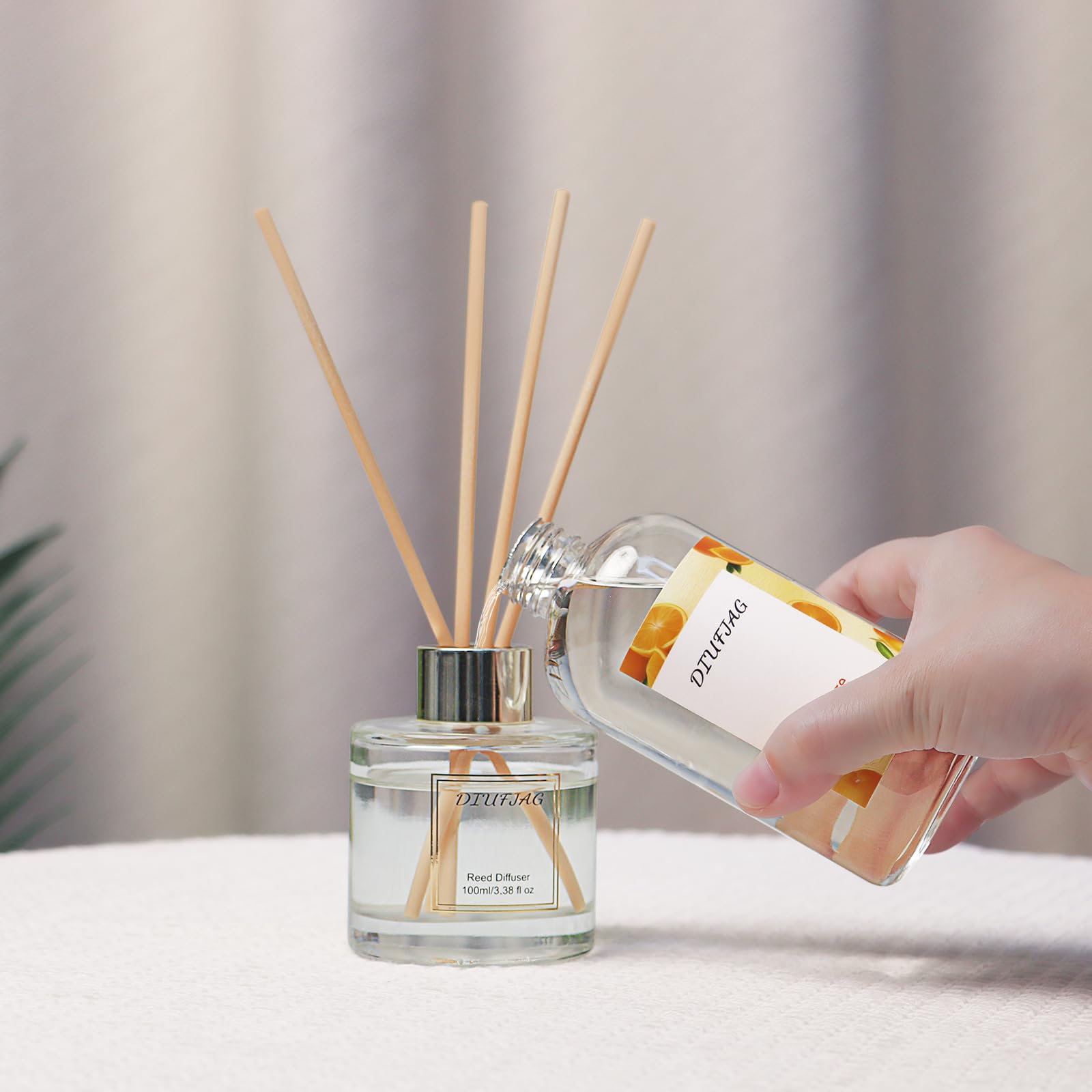 DIUFJAG 250ml - Arancia,Diffusore di Profumo per Ambienti,con 6 Bastoncini, Orange Diffusore per Camera da Letto, Ufficio, Bagno