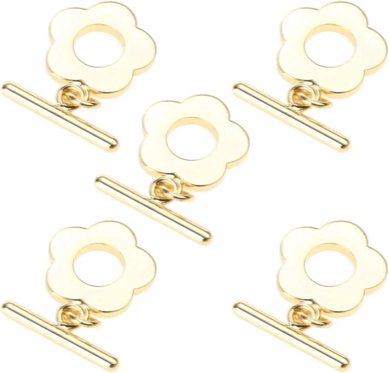 40-Piece Flower OT End Connectors – Toggle Ring T-Bar Clasps for Necklaces & Bracelet Jewelry Crafts(Gold)