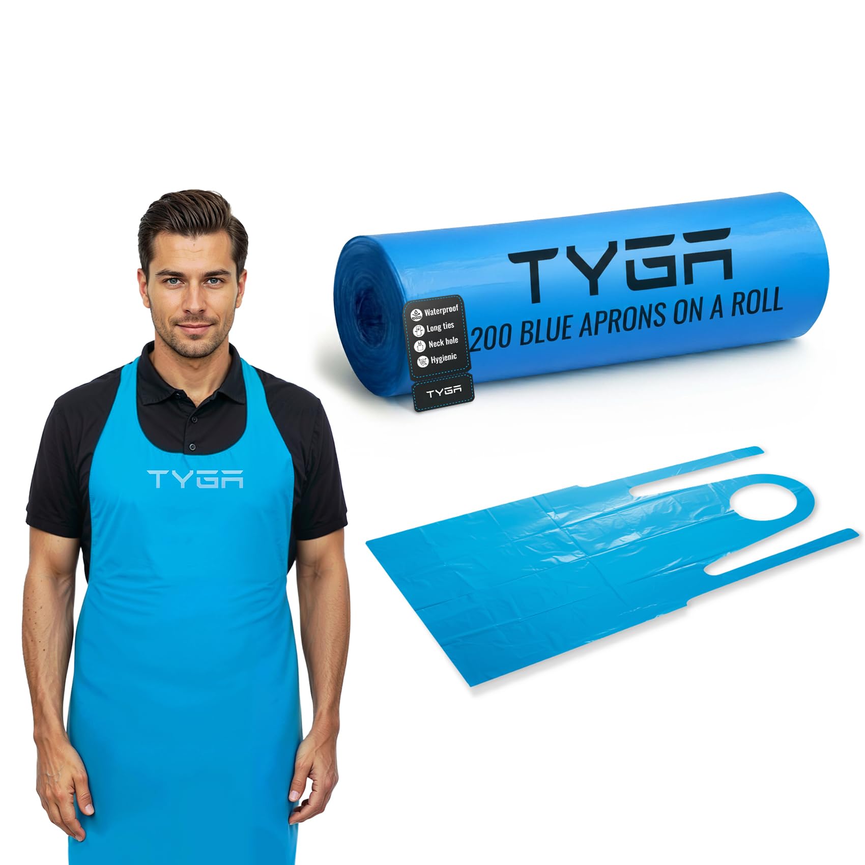 TYGA Store 200 grembiuli usa e getta blu su un rotolo – Grembiule facile da erogare per medico, pulizia, pittura, parrucchieri, cottura e cuochi – DPI (blu) (rotolo da 200)