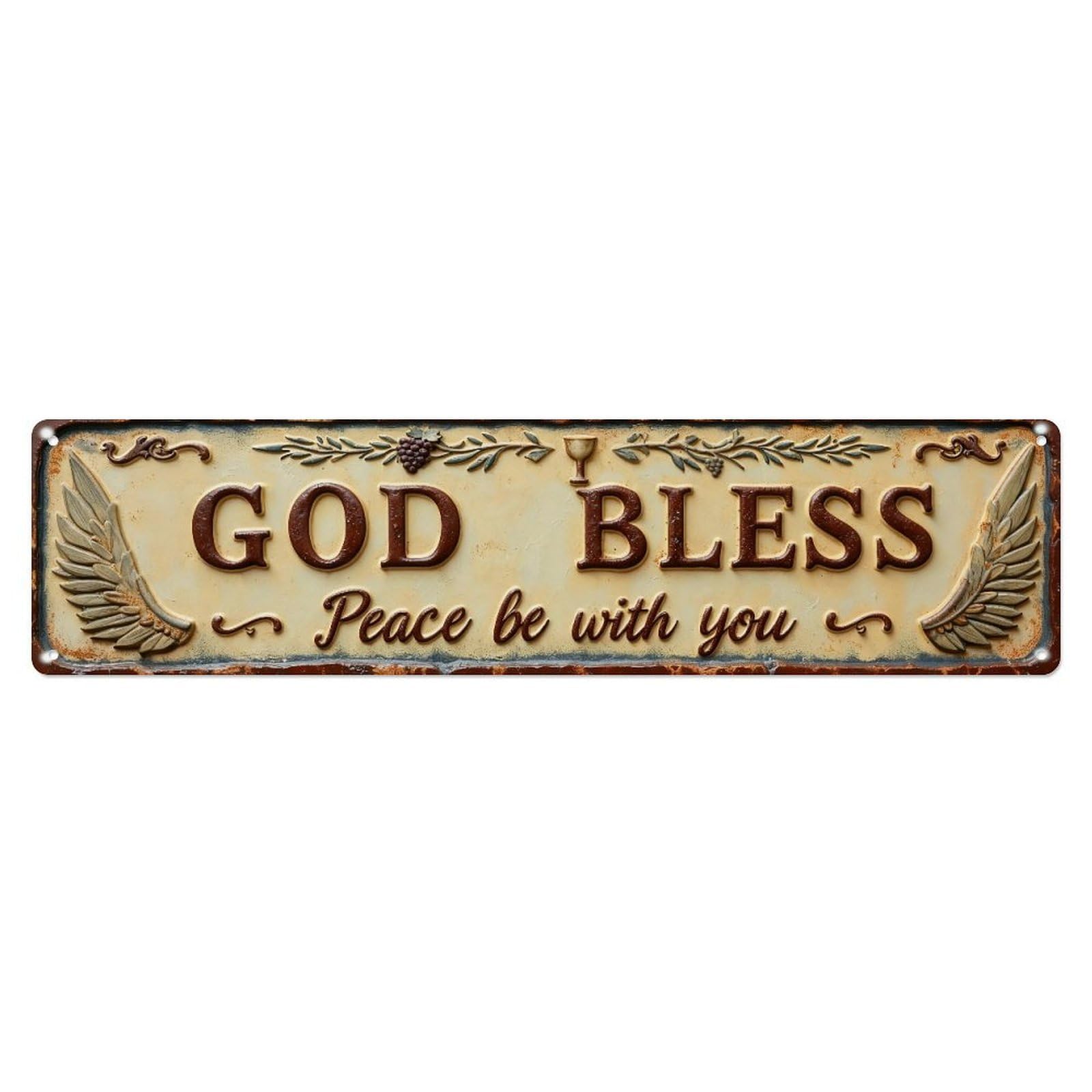 Iageret Vintage Holy Spirit Welcome Sign With Wings Metal Tin Sign Retro Wall Decor, Bar Garage Cafe Kitchen Home Wall Art Poster Decoration 4X16inches