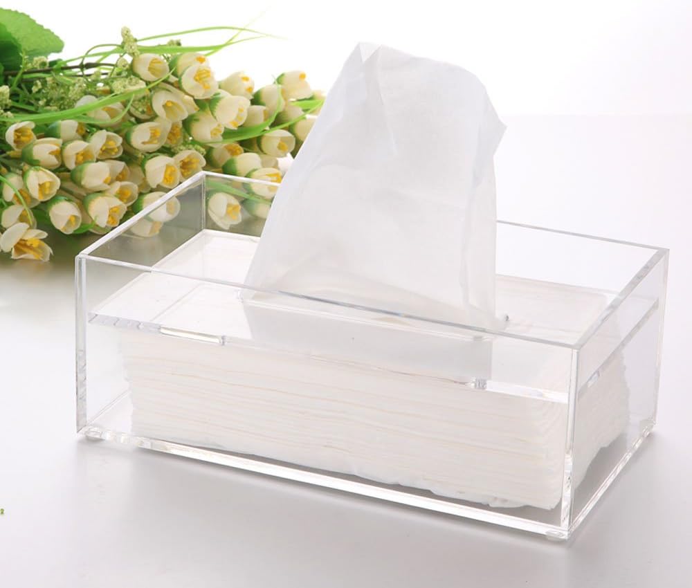 Mruiks Clear Acrylic Transparent Paper Tissue Box Holder Rectangular Storage Case Cover AT002-1 (Clear)