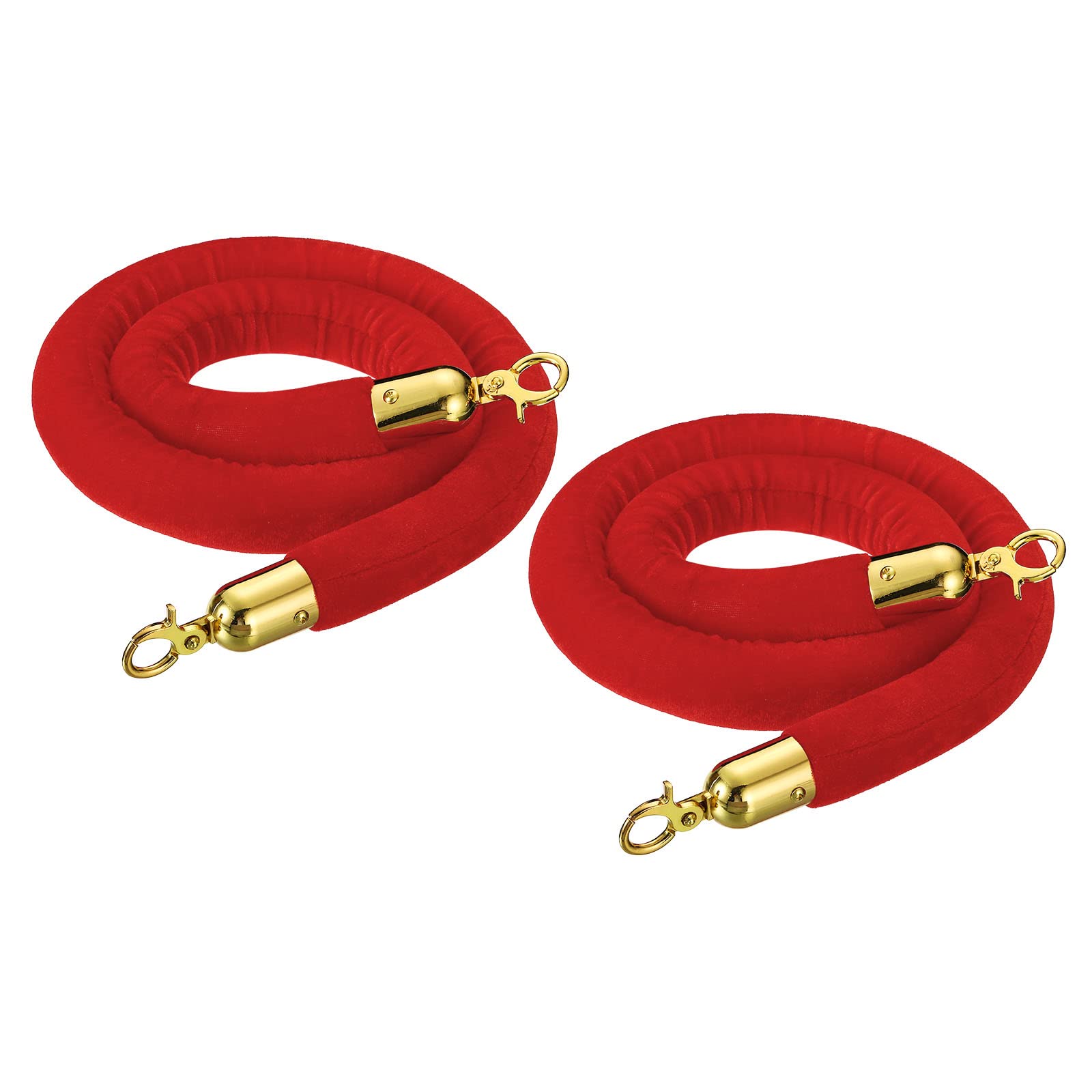 PATIKIL 4 Feet Red Velvet Stanchion Rope, 2 Pack Crowd Control Barrier Rope with Snap Hooks for Posts Stands Queue Divider of Hotel Theater, Golden