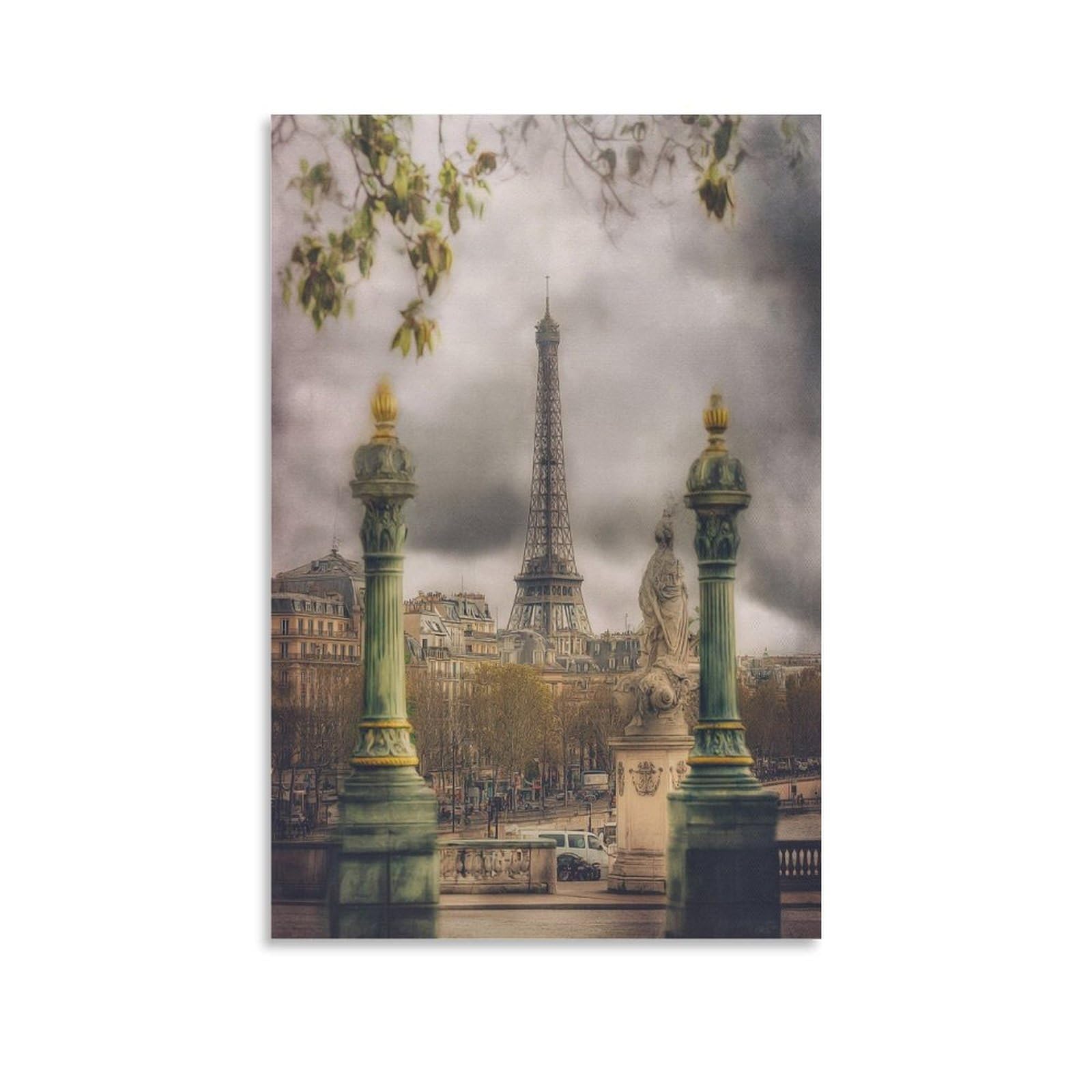 Lcynnh Unframe-Style Eiffel Tower Paris 16X24inch(40X60cm) Vintage Travel Poster Watercolor Canvas Art
