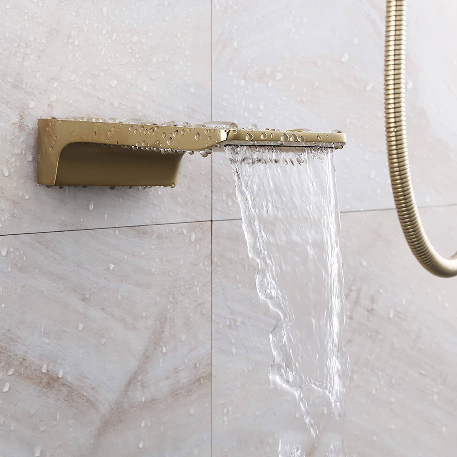 Duschsystem, Duschhahn-Set aus gebürstetem Gold, wandmontiertes Regendusche-Kombi-Set, Wannen- und Duschverkleidungsset mit einem Griff und 10-Zoll-Regenduschkopf, Duschs
