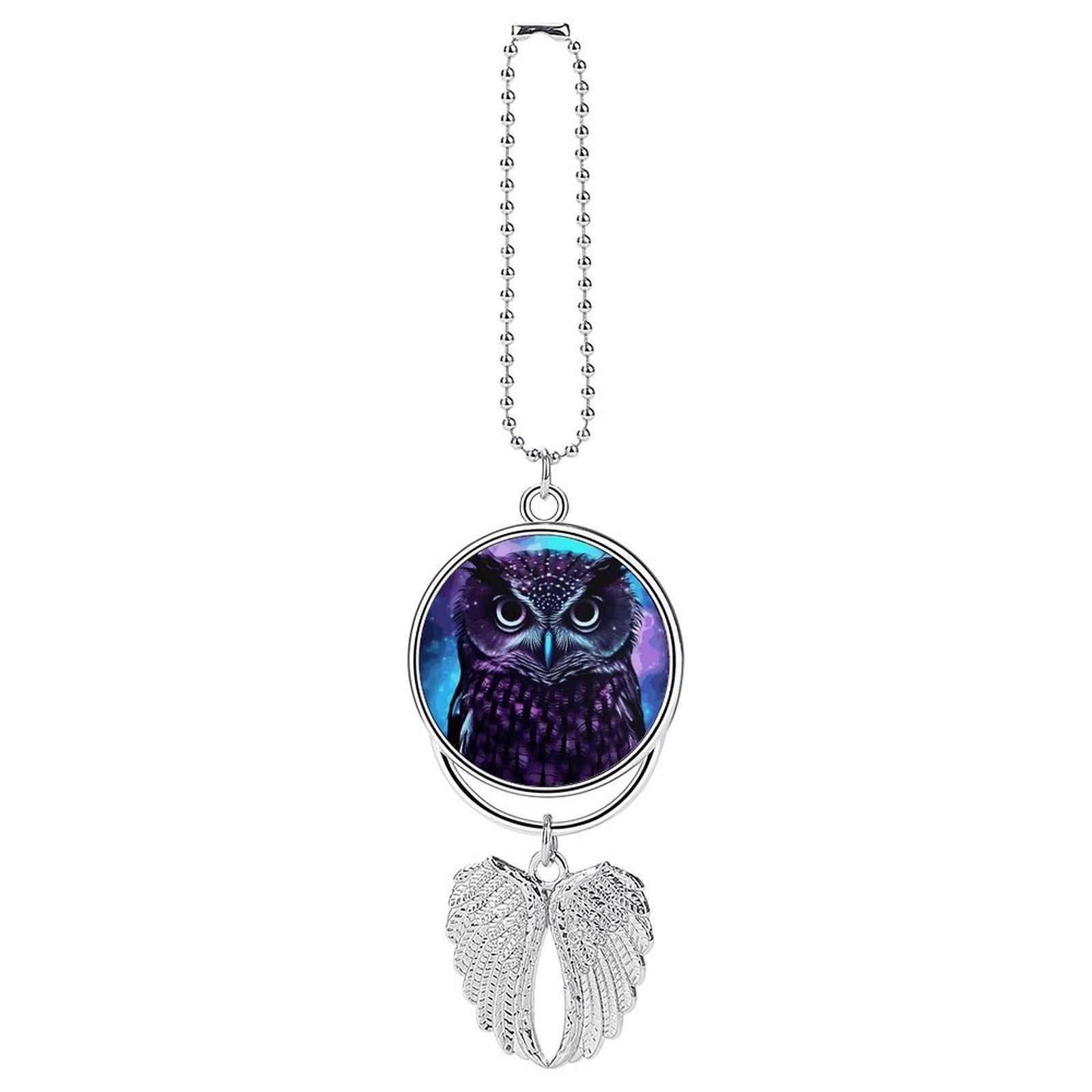 Purple Owl Car Charm Alloy Car Rear View Mirrors Hanging Ornaments Stylish Car Pendant Funny Auto Hanging Accessories Car Hanging Ornaments Gift for Women Men