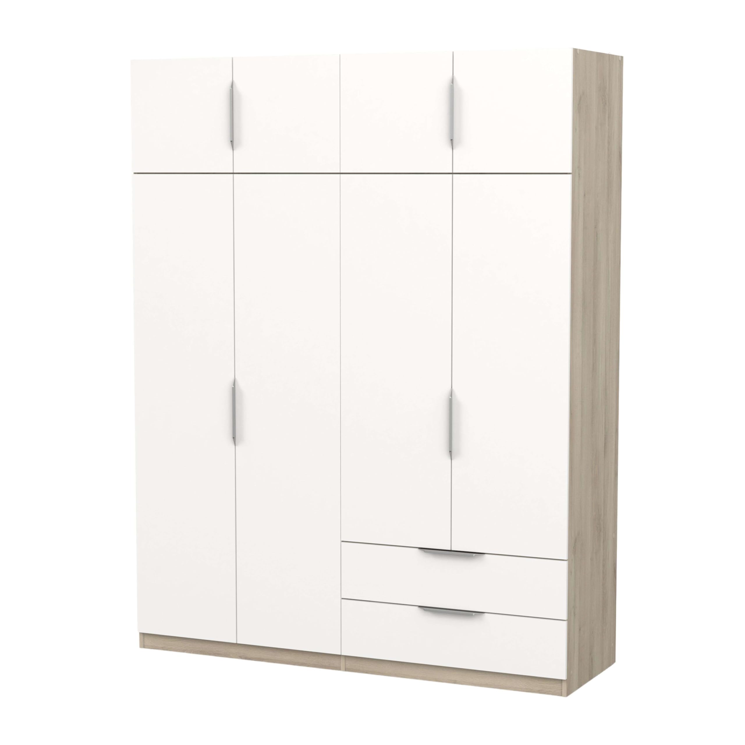 Miroytengo Armario Dormitorio Ghost 8 Puertas y 2 cajones Melamina Color Blanco Mate y Roble Kronberg 158x51 cm
