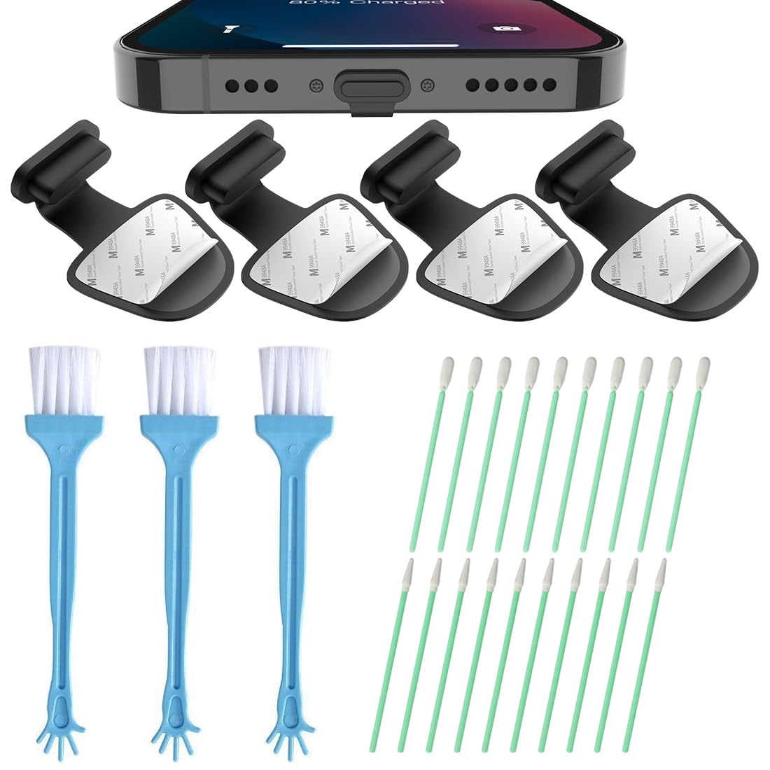 Kit 30 Pezzi Antipolvere Per Telefono - Retine Altoparlanti E Tappi USB-C, Nero E Trasparente