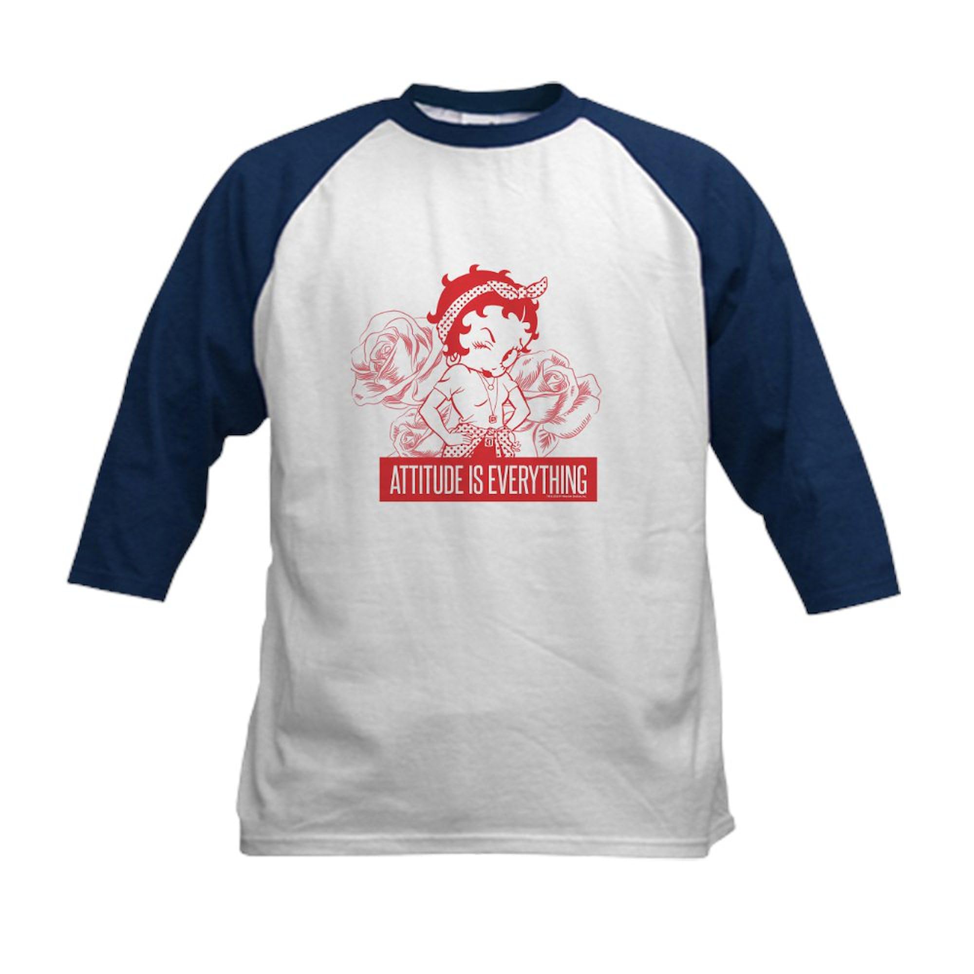 CafePress Betty Boop Attitude is Everything Kids Baseball T Shirt Kids Cotton Baseball Jersey, 3/4 Raglan Sleeve Shirt Navy/White