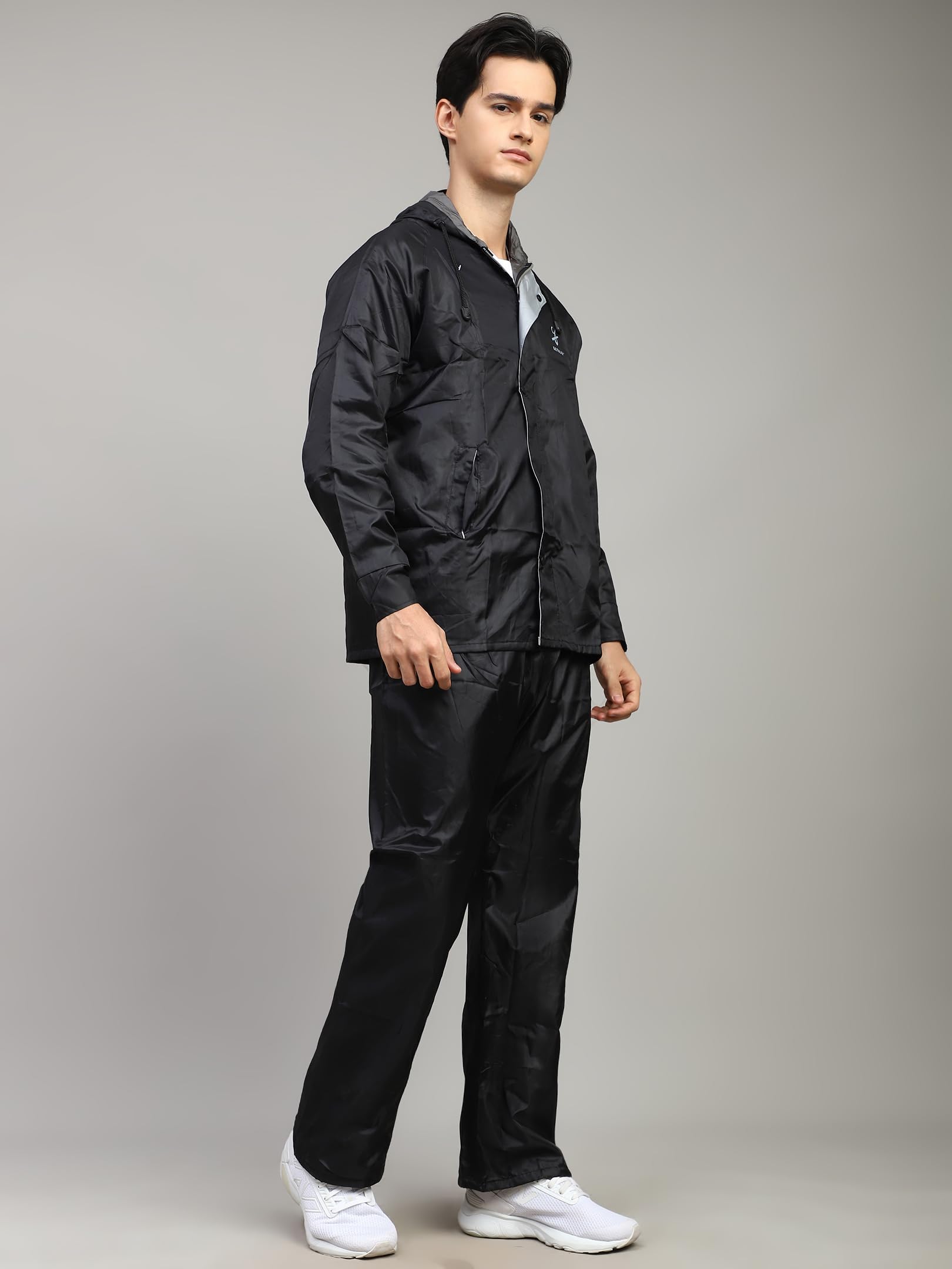 Shasmi Black Rain Coat for Men Waterproof Raincoat with Pants Polyester Double Layer Rain Coat For Men Bike Rain Suit Rain Jacket Suit Inner Mobile Pocket with Storage Bag (Rainy 174 Black-L) - Image 4 thumbnail