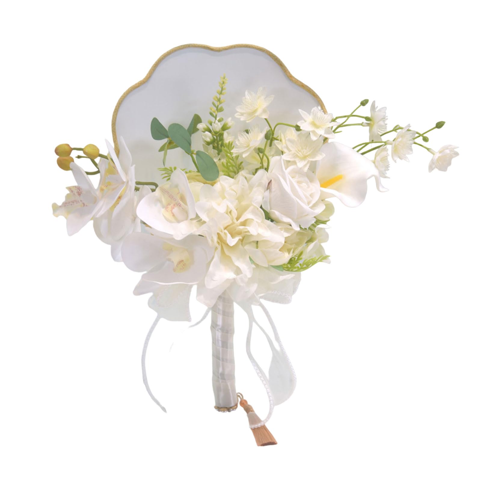 OSNIYAW Artificial Rose Bouquets Bridesmaid Bridal with Fan for Wedding, Ceremony, Anniversary, Photography Props for Bride for Bridesmaids Rose