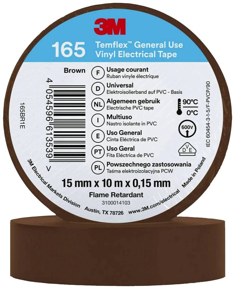 Temflex™ 165 165BR1E Insulation Tape Temflex™ 165 Brown (L x W) 10 m x 15 mm