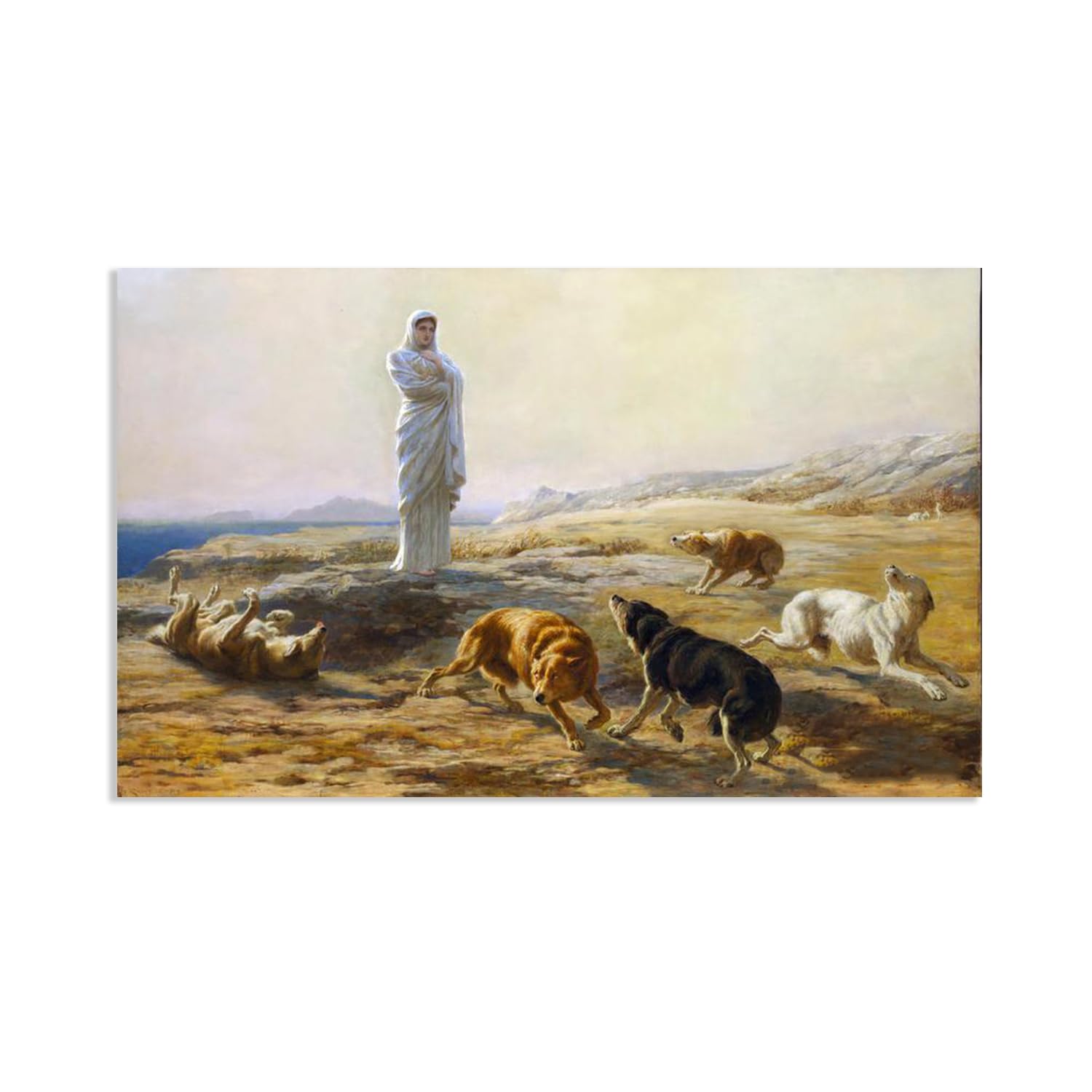 Hau3sh3a Framed Briton Riviere Wall Art Famous Painting Reproductions Pallas Athena The Herdsman’s Dogs Poster Picture Lounge Study Man Cave Wall Decor For Living Room Bedroom Home 70X110cm(28X43in) Poster