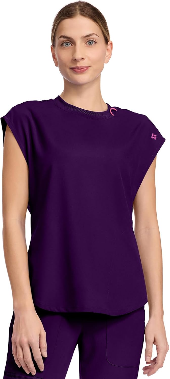 Med Couture Scrub Top Women Round Neck Tuckable with 2 Zipper Pockets with Rounded Hem MC703