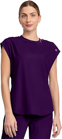 Med Couture Scrub Top Women Round Neck Tuckable with 2 Zipper Pockets with Rounded Hem MC703