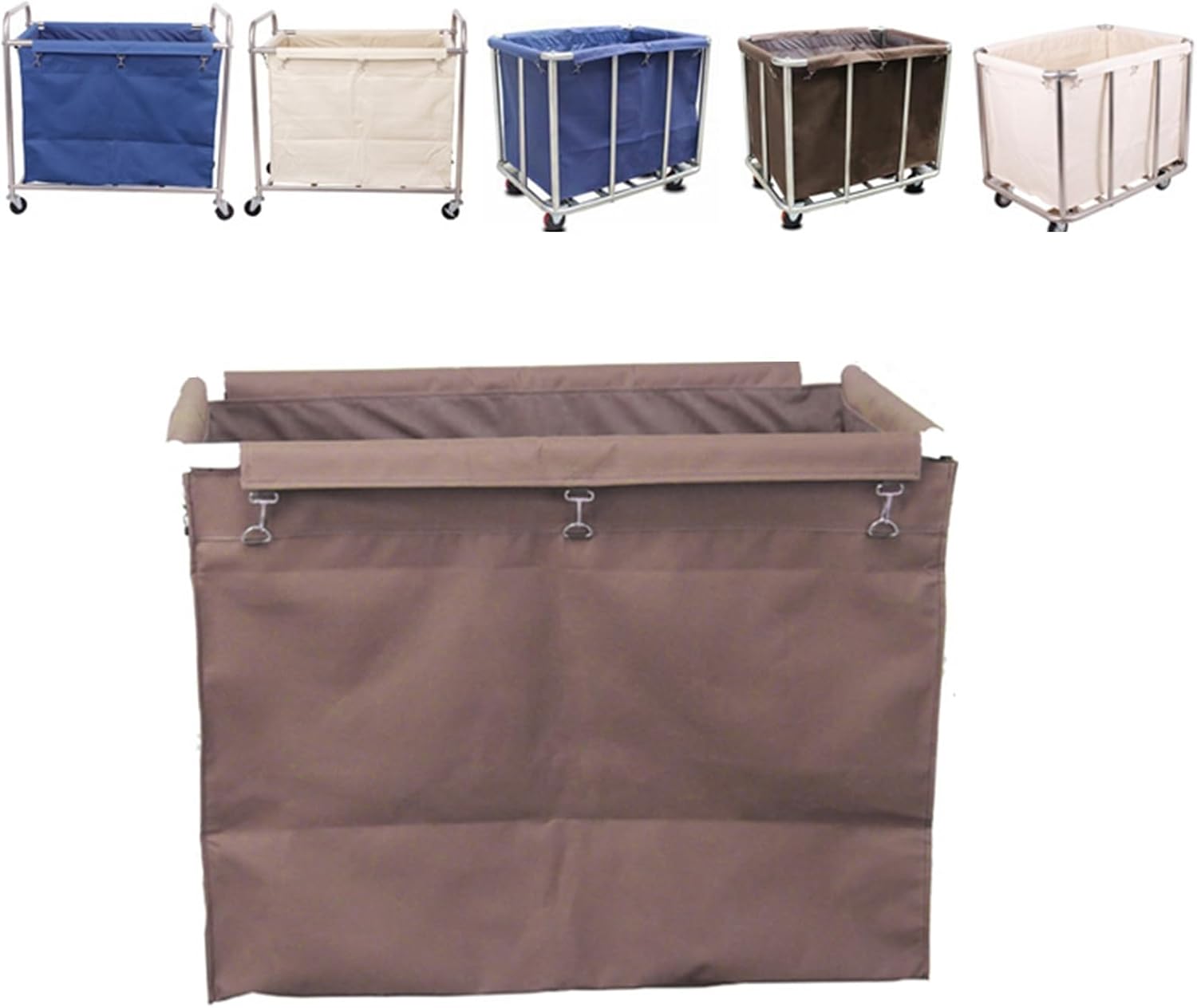 Rectangular Laundry Cart Basket Replacement Liner Bag - Waterproof Commercial Removable Laundry Basket Liner, Large Capacity Oxford Cloth Liner, Reinforced Metal Buckles(Coffee)