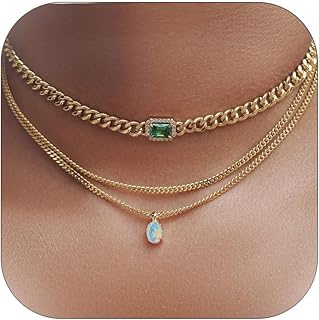 ALRNBY Gold Layered Necklace for Women Chunky Necklace Statement Choker Necklace Stack Diamond Shell Trendy Jewelry Gift(C...