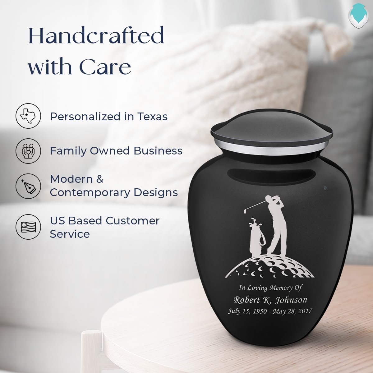 Geturns Embrace Adult Personalized Golf Cremation Urns for Human Ashes I Large Black Funeral Urn for Men and Women I 200 lbs