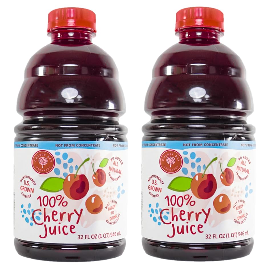 Cherry Bay Orchards Tart Cherry Juice, 32 oz Bottle 2 pack - 100% Natural Cherry Juice Not From Concentrate - All natural ingredients, gluten free, non GMO, Kosher certified, no preservatives, no added sugar, no added sulfites