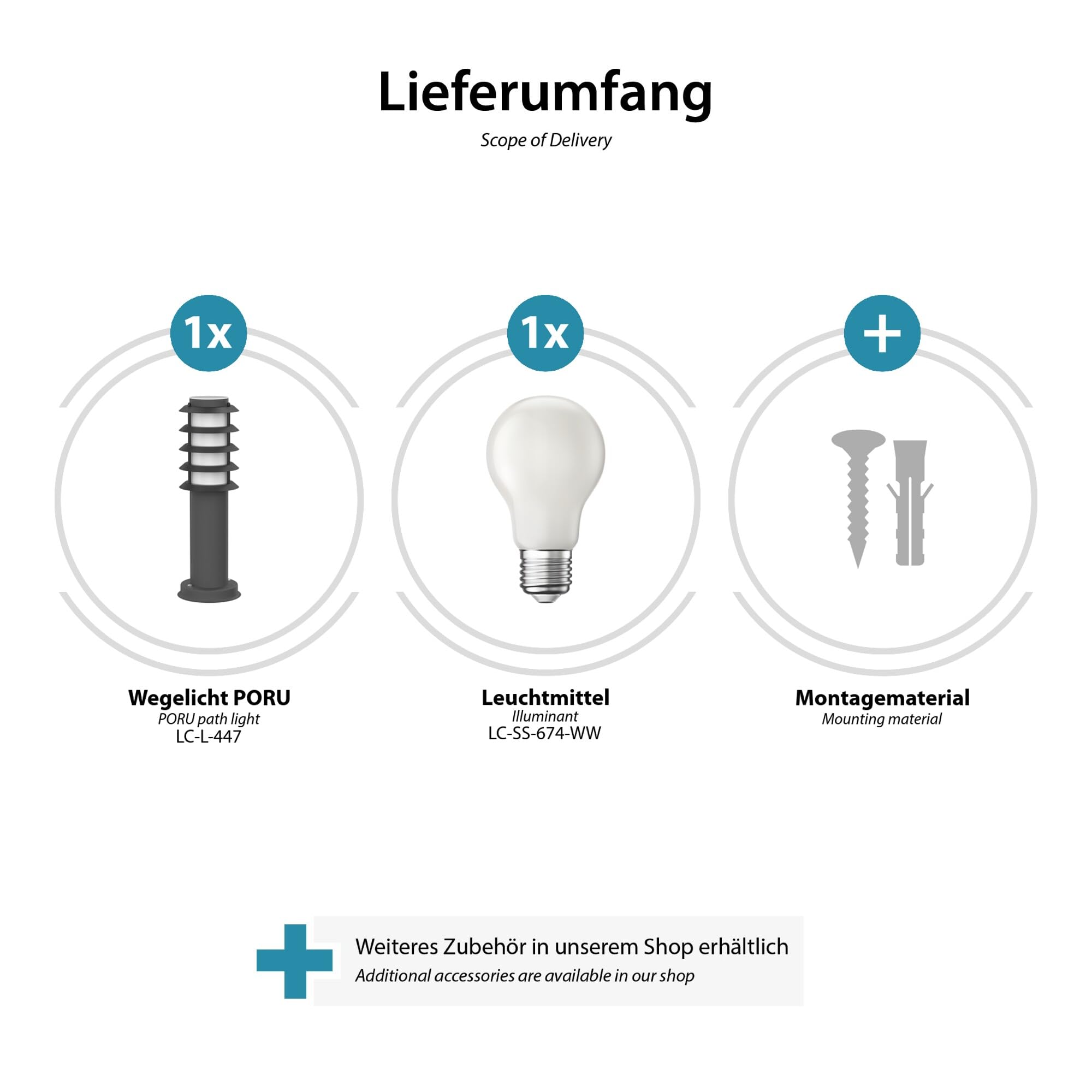 ledscom.de 2 szt. latarnie słupkowe PORU do zastosowań zewnętrznych, IP44, z kratką, 39 cm, antracytowe, w zestawie żarówka E27, klasa efektywności energetycznej A, matowe (ciepła biel, 4 W,