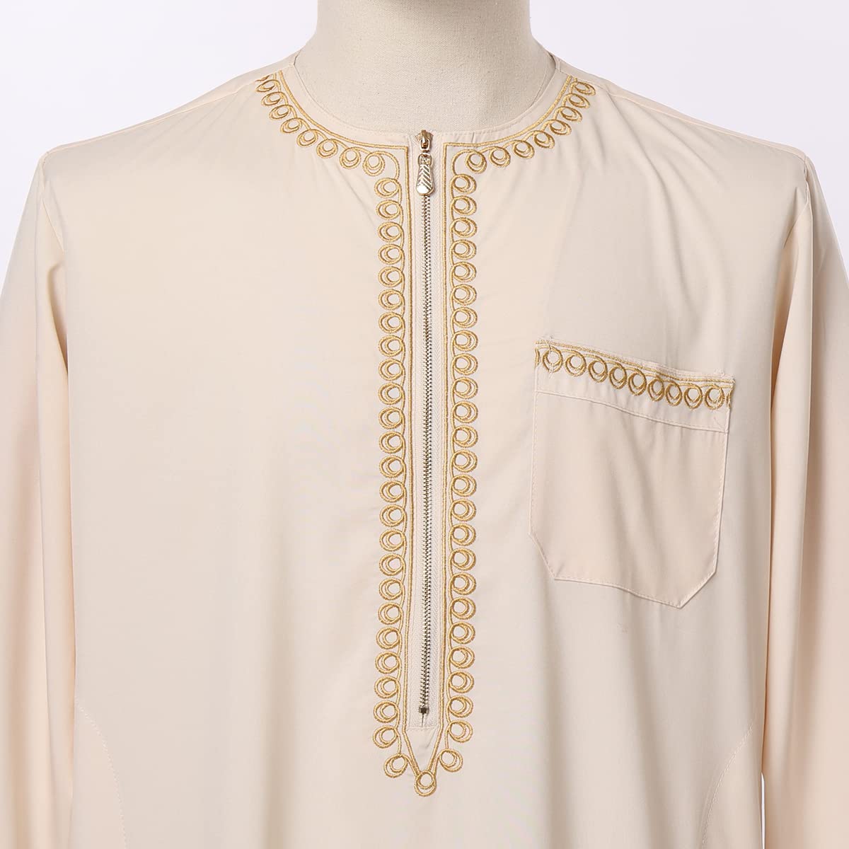 CAMDOM Vestido Thobe Árabe para Hombre,Túnica Kaftan Islámico Largo Casual,Cuello en V Holgado,Ropa Tradicional Musulmana para Eid, Ramadán, Bodas