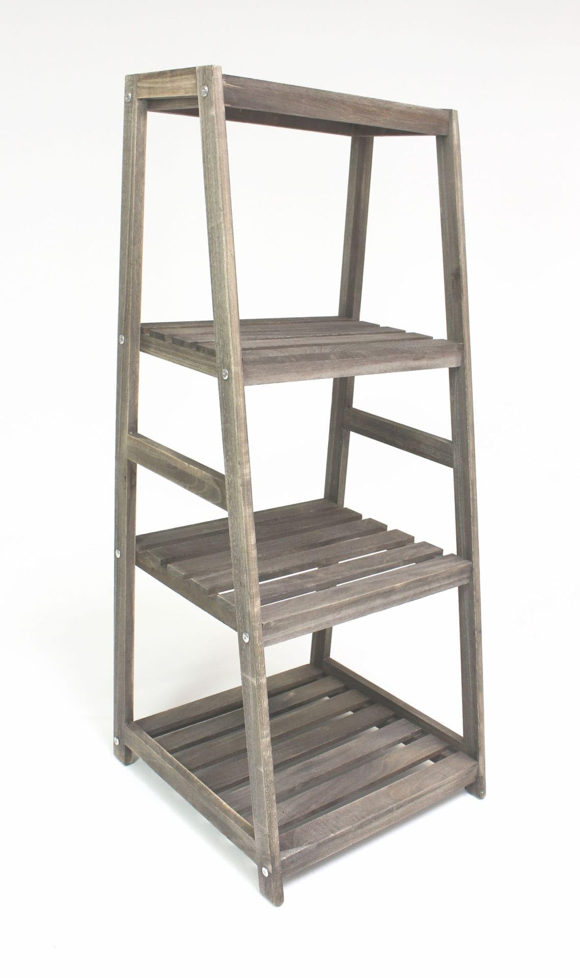 Dekoleidenschaft Leiterregal aus Holz im Antik Design, grau, Regal mit 4 Ebenen, Blumenregal, Standregal, Pflanzentreppe, offenes Bücherregal für Wohnzimmer, Küche, Terrasse