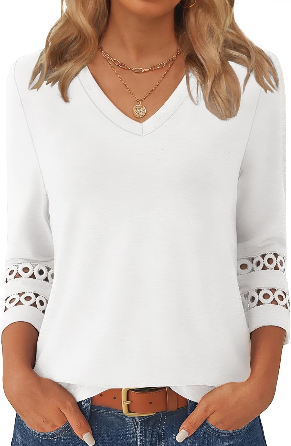 3/4 Length Sleeve Womens Tops Dressy Casual Blouses for Women 2025 Trendy V Neck T Shirts Summer Clothes