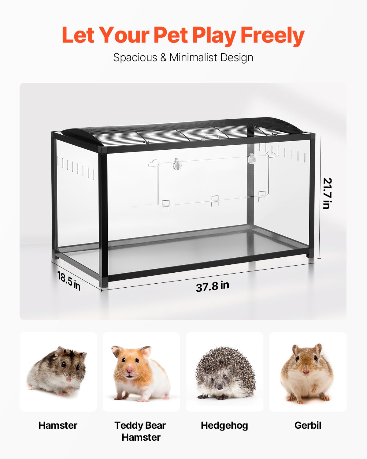 VEVOR Gabbia per Criceti, Habitat per Criceti Trasparenti Visione a 360°, Gabbia per Piccoli Animali Domestici 37,8 x 18,5 x 21,7 Pollici con Bottiglia d'Acqua, Scatola Habitat per Piccoli Animali