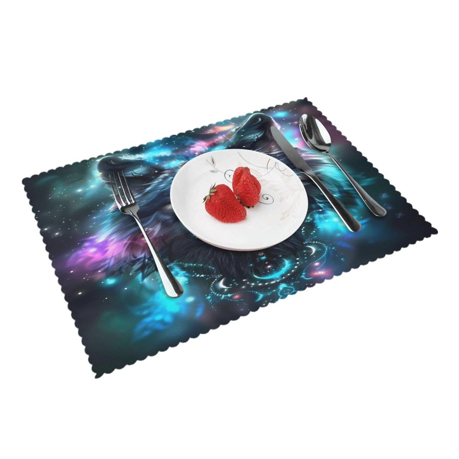 Galaxy Wolf Placemats Set of 4 Print Table Mats Place Mats Table Decor for Kitchen Dining 12X18 in