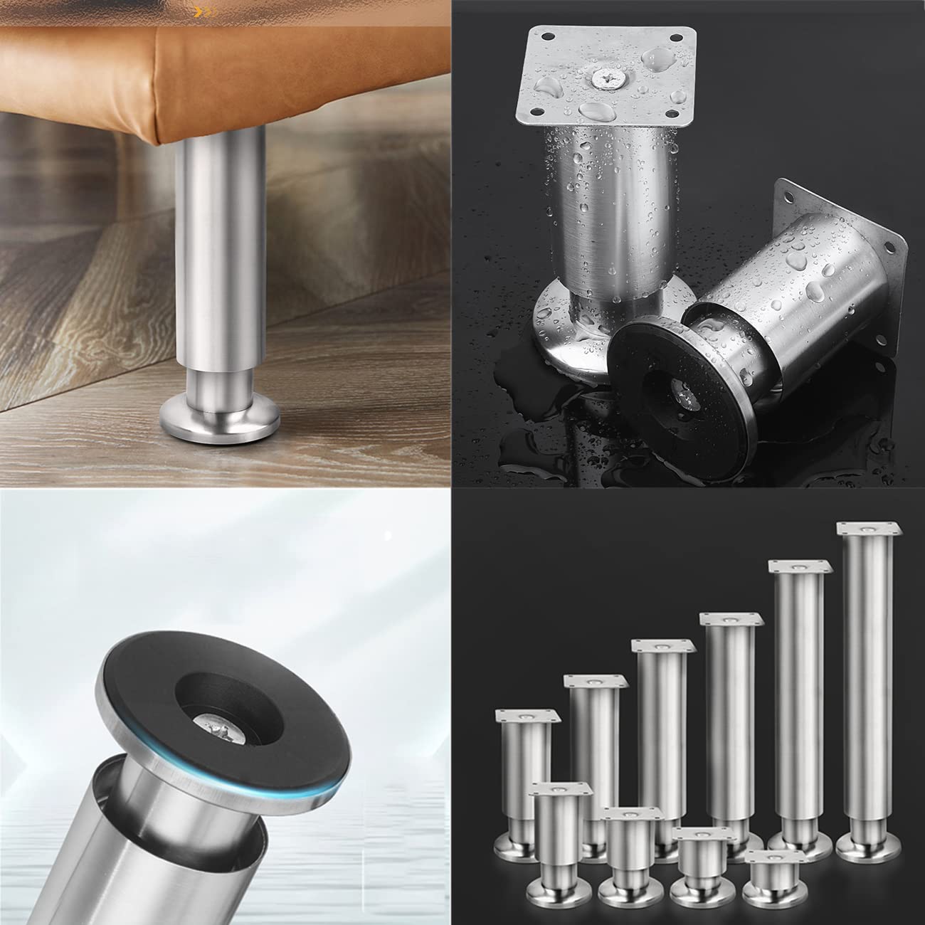 Patas para Muebles de Acero Inoxidable Patas para Muebles Altura Regulables,Patas para Mesa Patas para Muebles Sofá Mesa Estantes,con Tornillos 4 Piezas (30cm/11.8in)