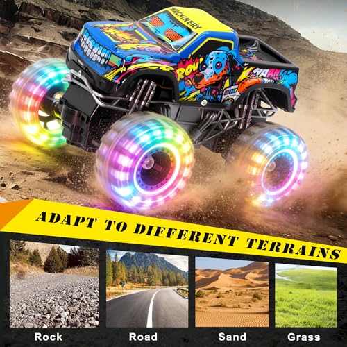 Remote Control Monster Truck Toys for Kids, 1:20 Scale 2.4GHz RC Car with Lights, All Terrain Rechargeable RC Truck with 2 Rechargeable Batteries, Toy Gift Birthday Christmas for Boys Girls Toddlers by Mikiomie - Used condition - Image 3