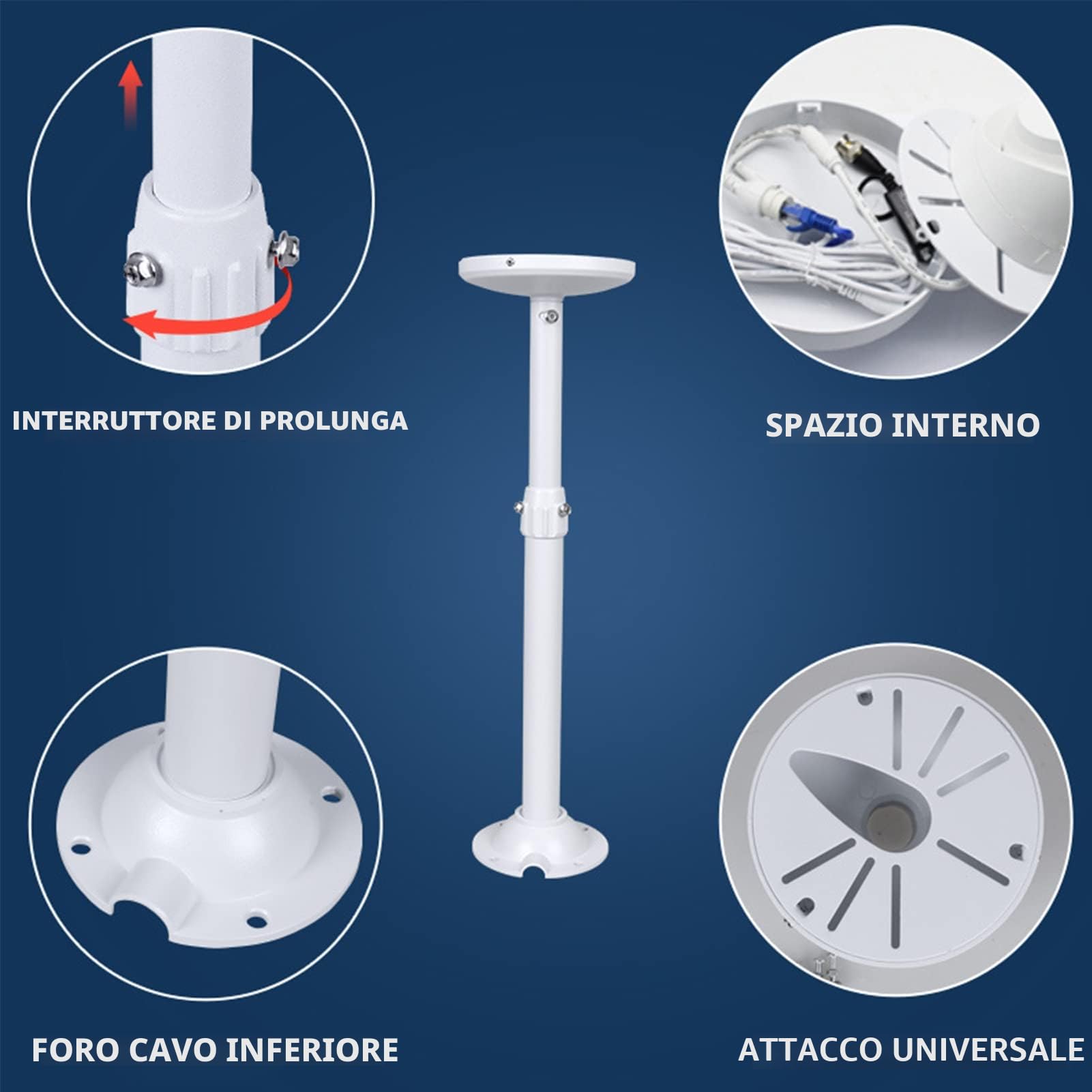 WiTi Base 6 Pollici Estensibile Staffa Montaggio su Palo per Telecamere IP CCTV,40CM-60CM Palo Montaggio Regolabile per il Sistema Telecamere Sorveglianza di Sicurezza,Metallo Solido