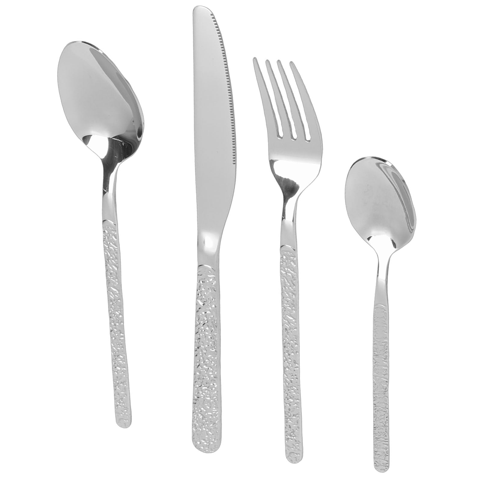 Juego de Cubiertos de Acero Inoxidable Martillado, Elegante Juego de Cubiertos para Mesa de Comedor, 24 Piezas para Boda en Casa (Plata)